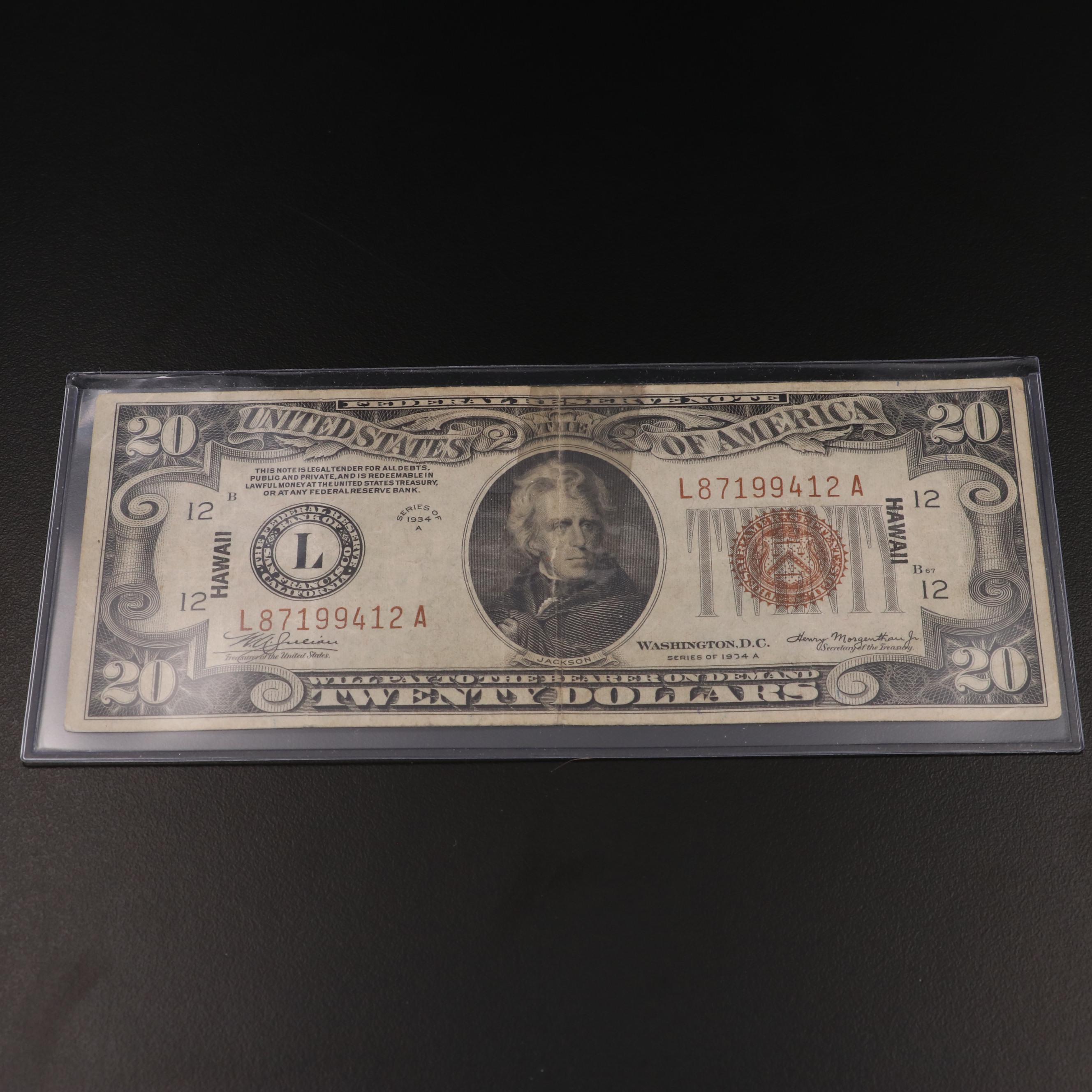 1934A Hawaii Twenty Dollar Federal Reserve Note
