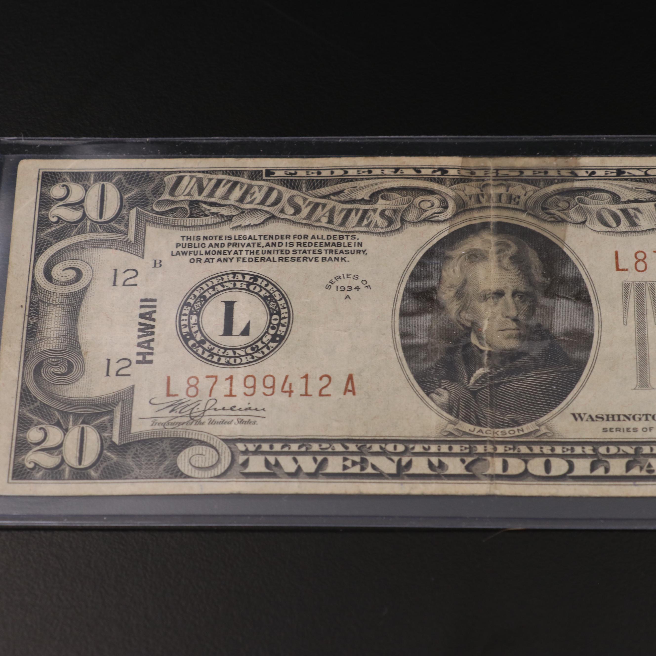 1934A Hawaii Twenty Dollar Federal Reserve Note