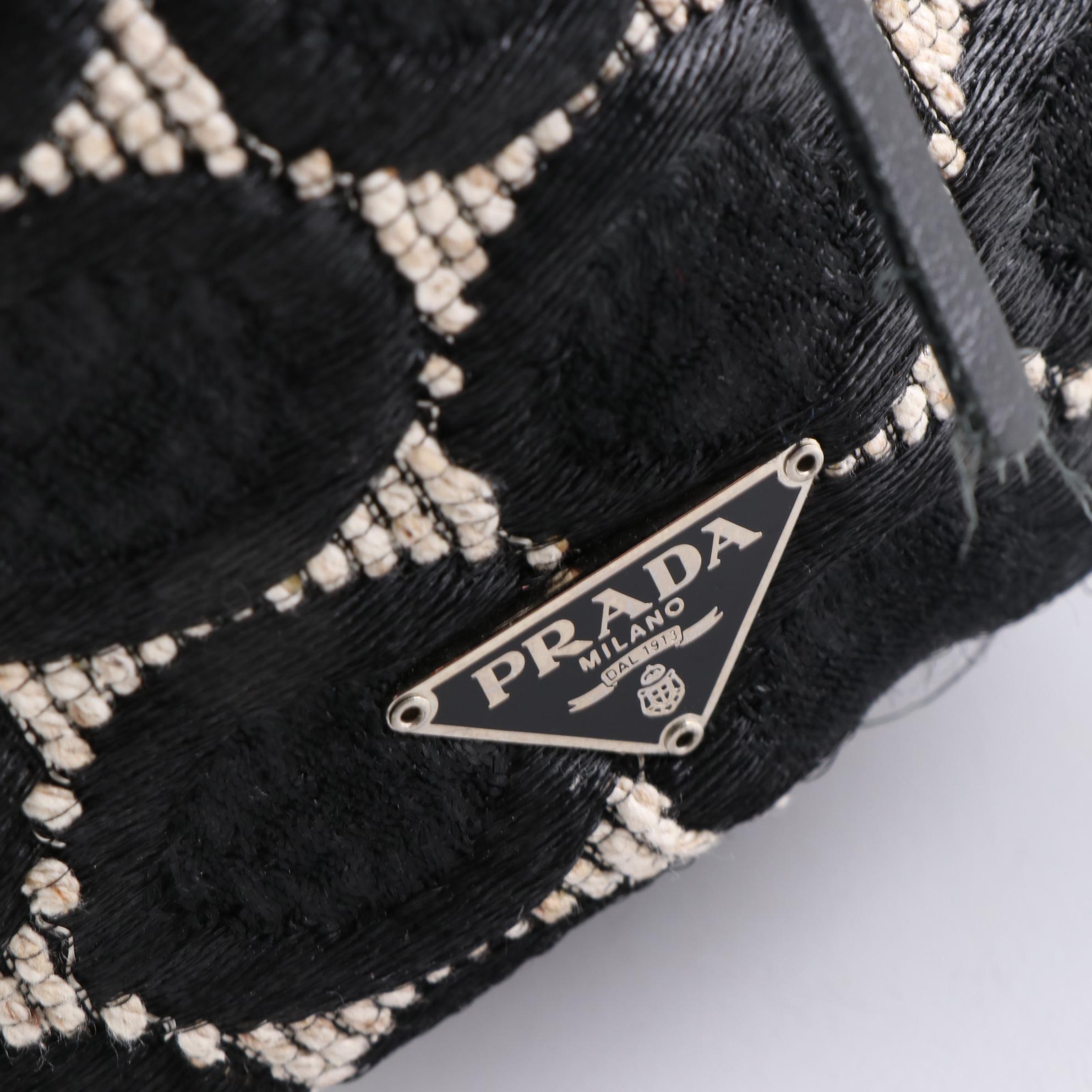 Prada Handbag in Embroidered Silk Blend Textile and Leather