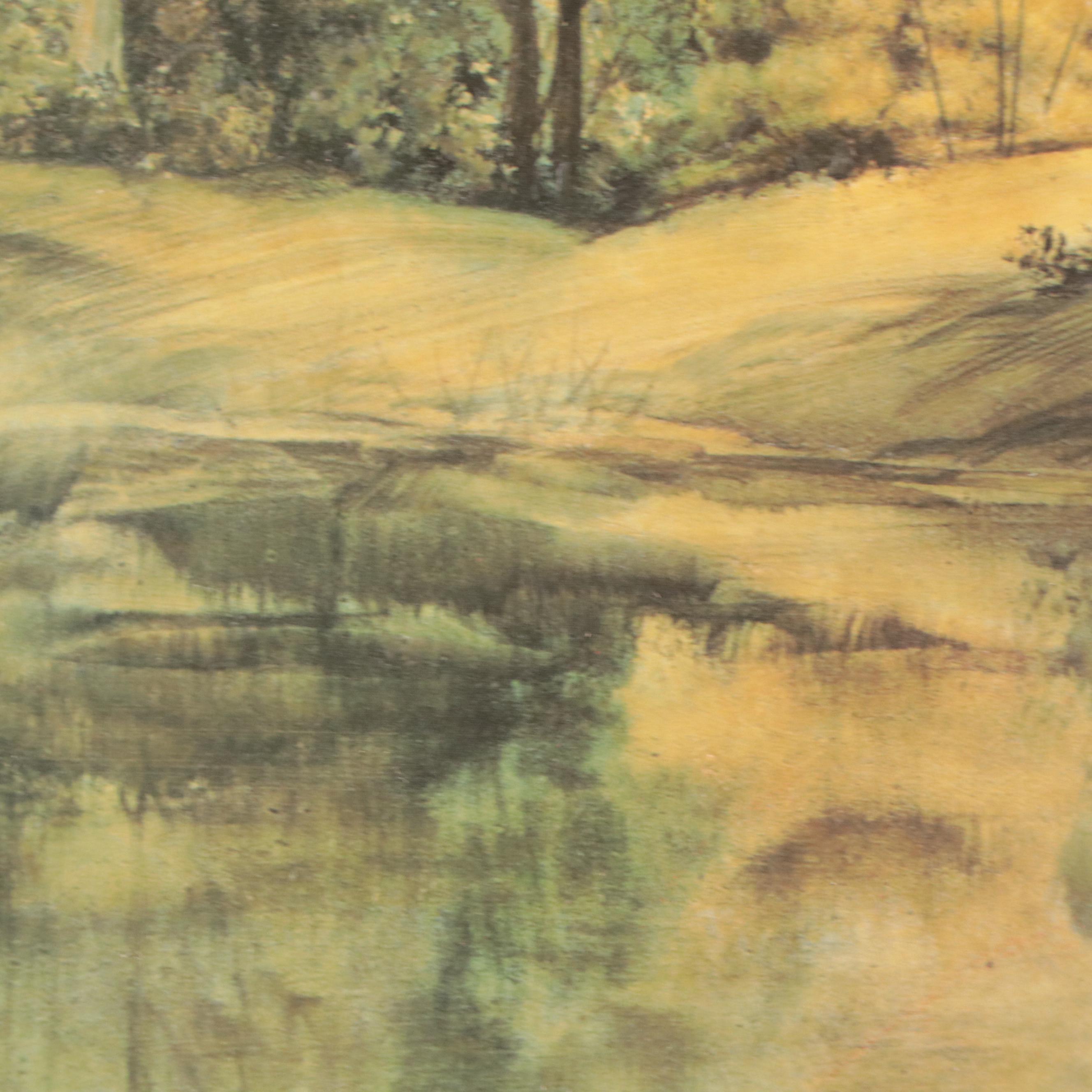 Offset Lithograph of Lake Landscape After Jan Ward Calaski