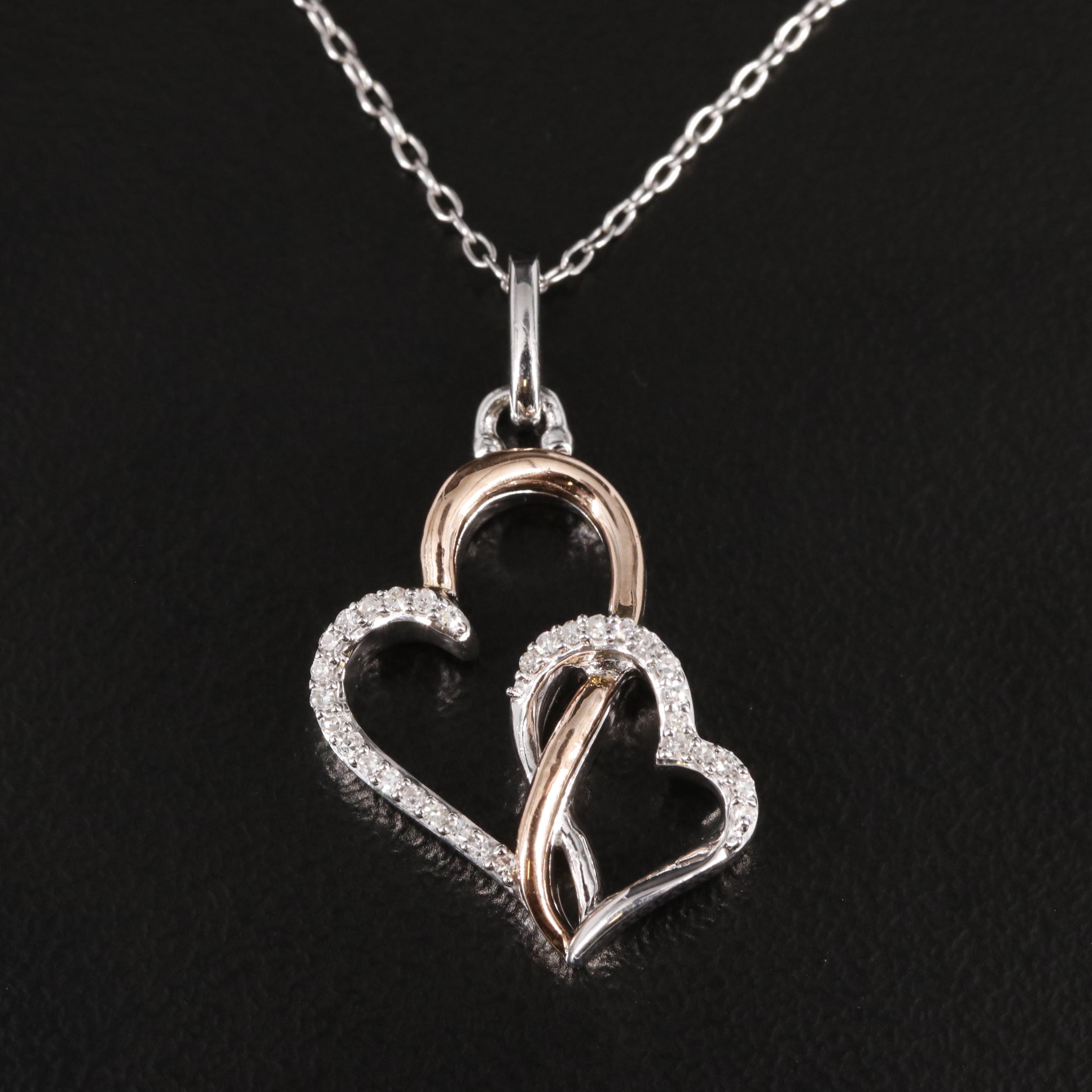 Sterling 0.08 CTW Diamond Heart-Shaped Pendant Necklace