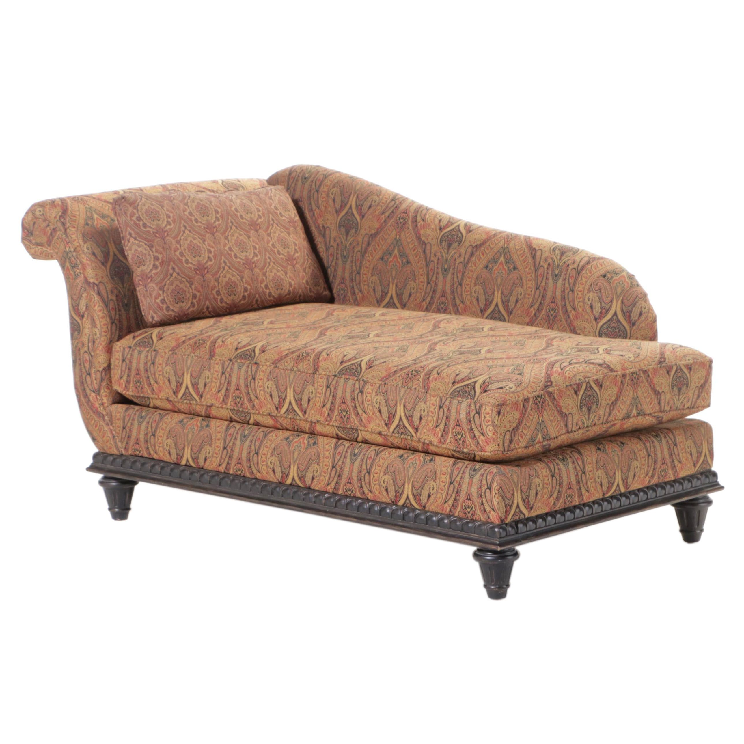 Schnadig Custom-Upholstered Hardwood Left-Arm-Facing Chaise Lounge