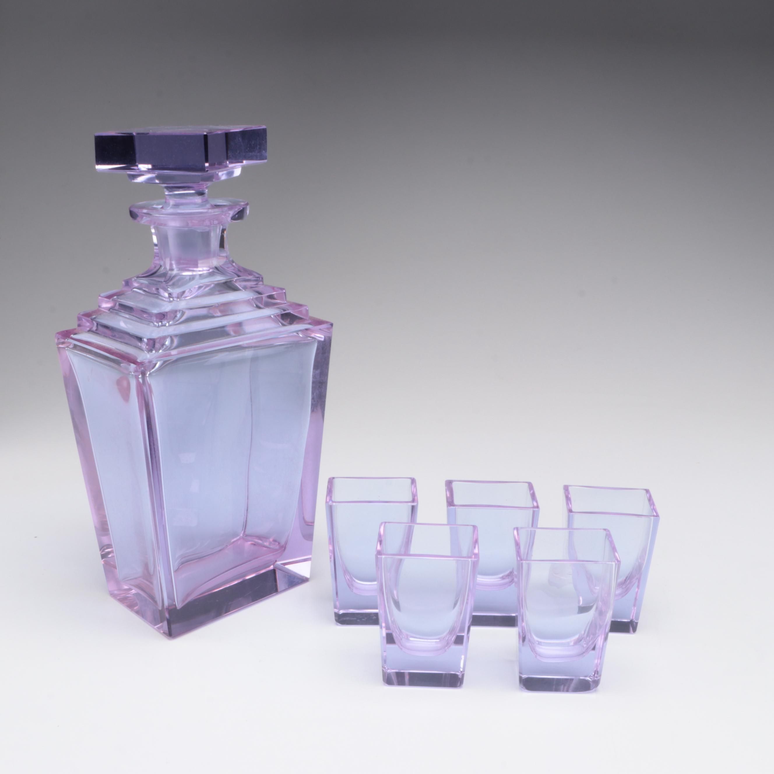 Bohemian Art Deco Style Amethyst Glass Decanter Set, 20th Century