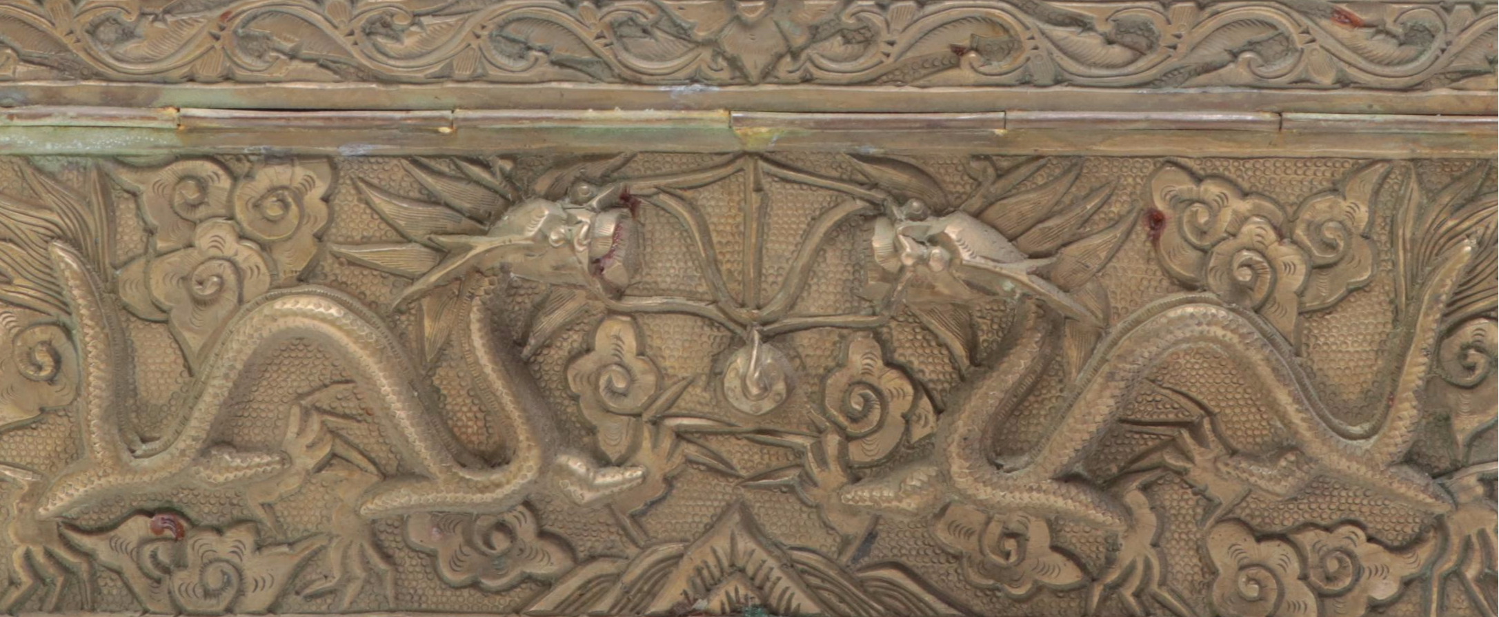 Chinese Brass and Wood Dragon Box