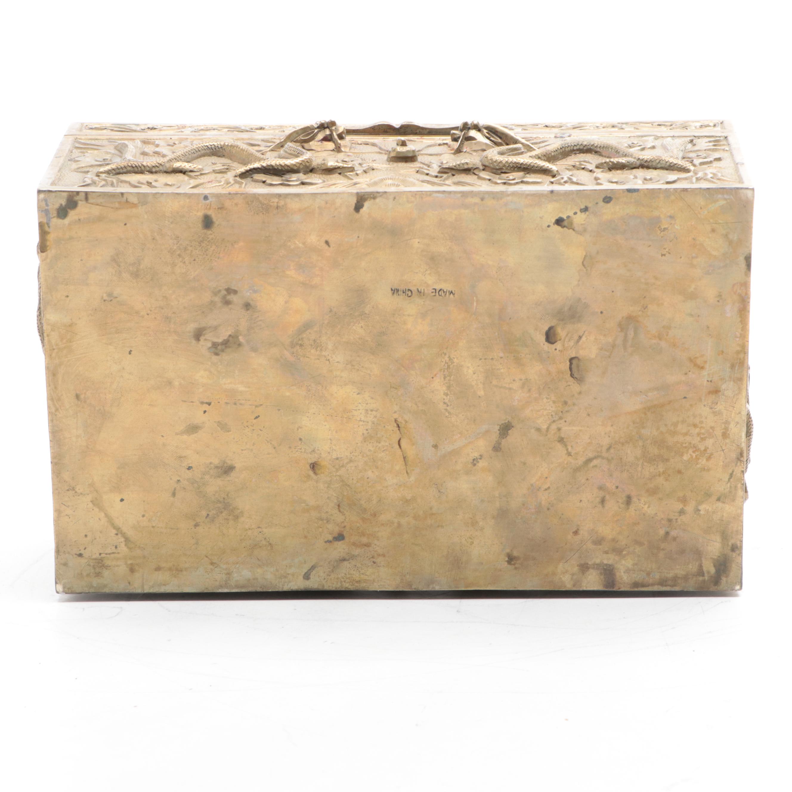 Chinese Brass and Wood Dragon Box