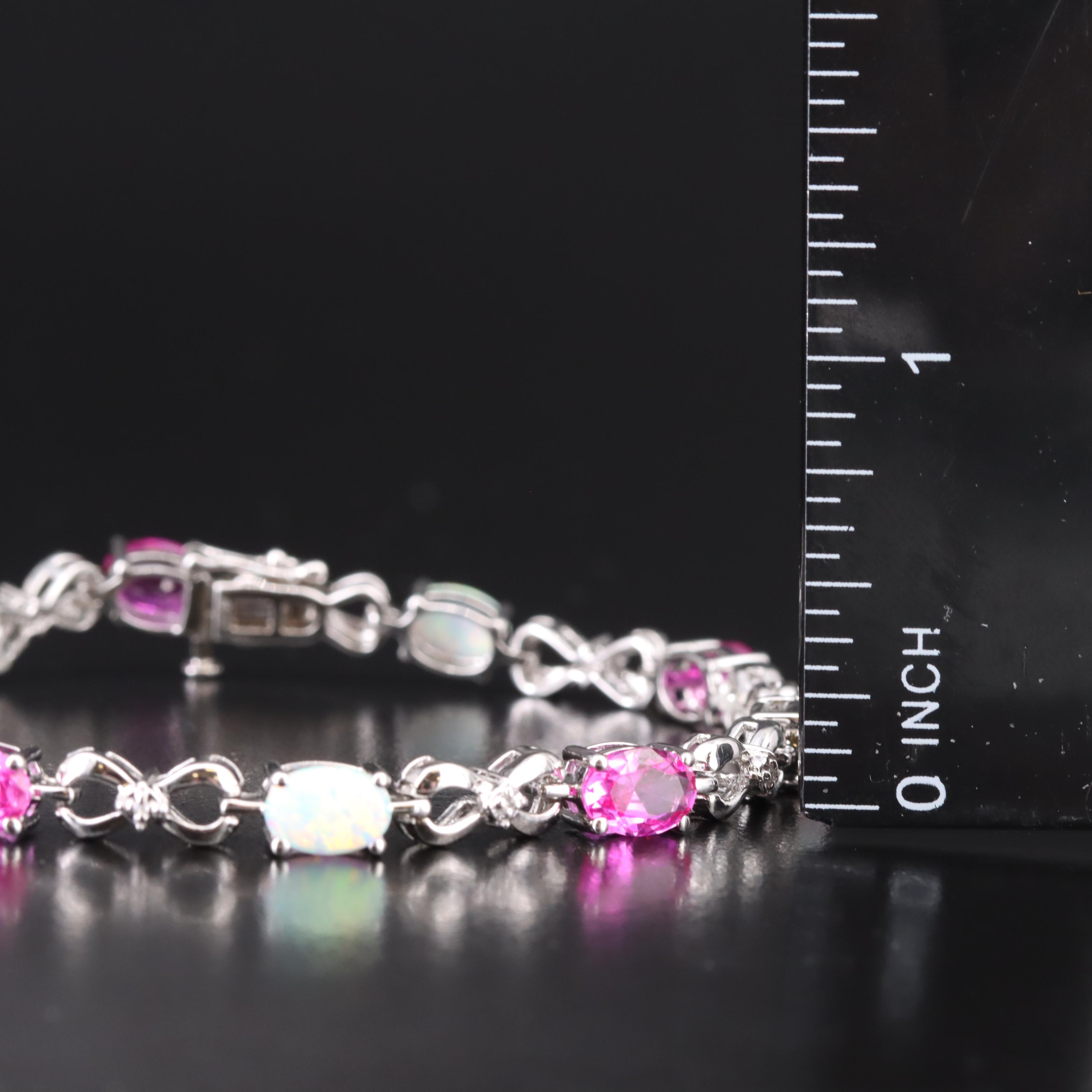 Sterling Opal, Ruby and Diamond Bracelet