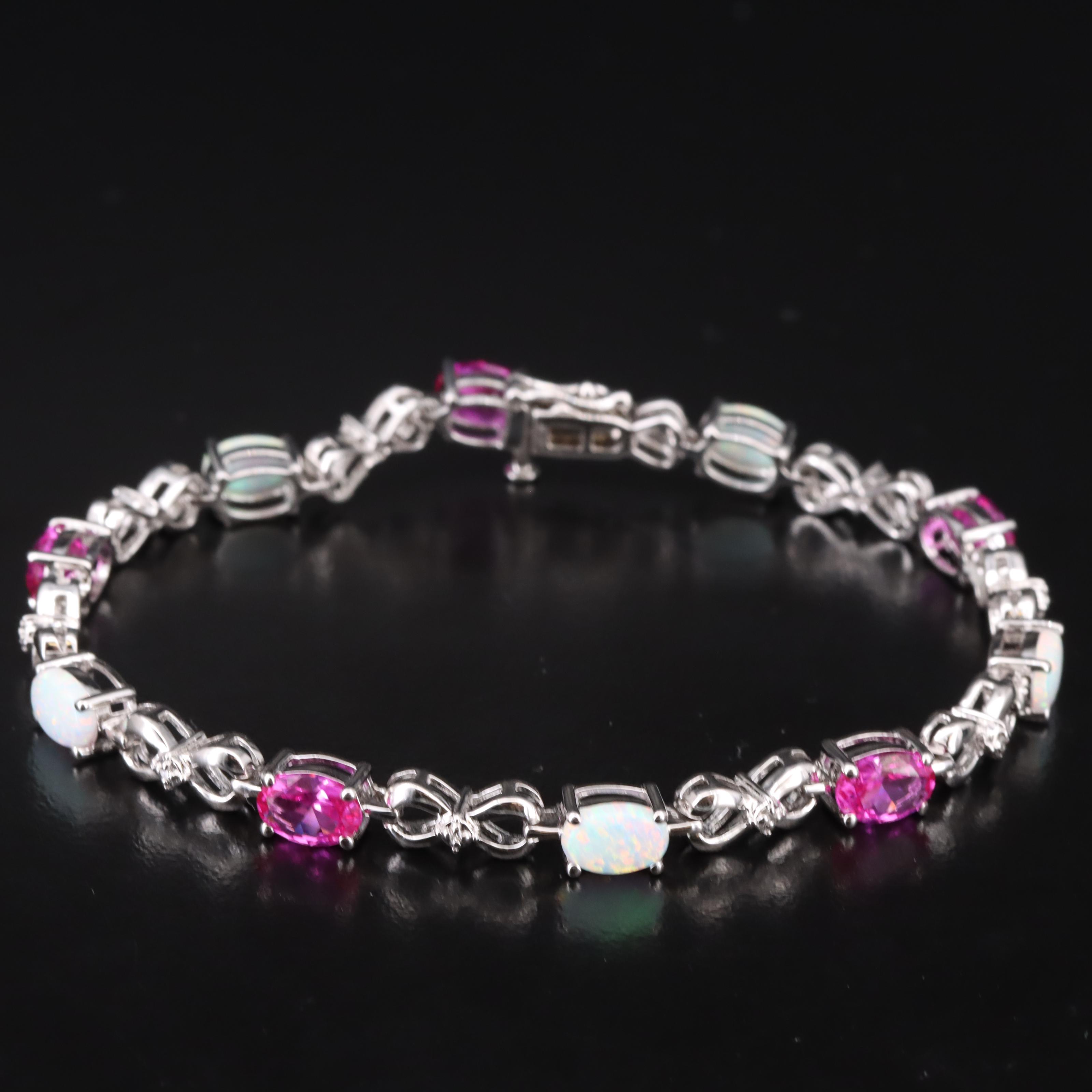 Sterling Opal, Ruby and Diamond Bracelet