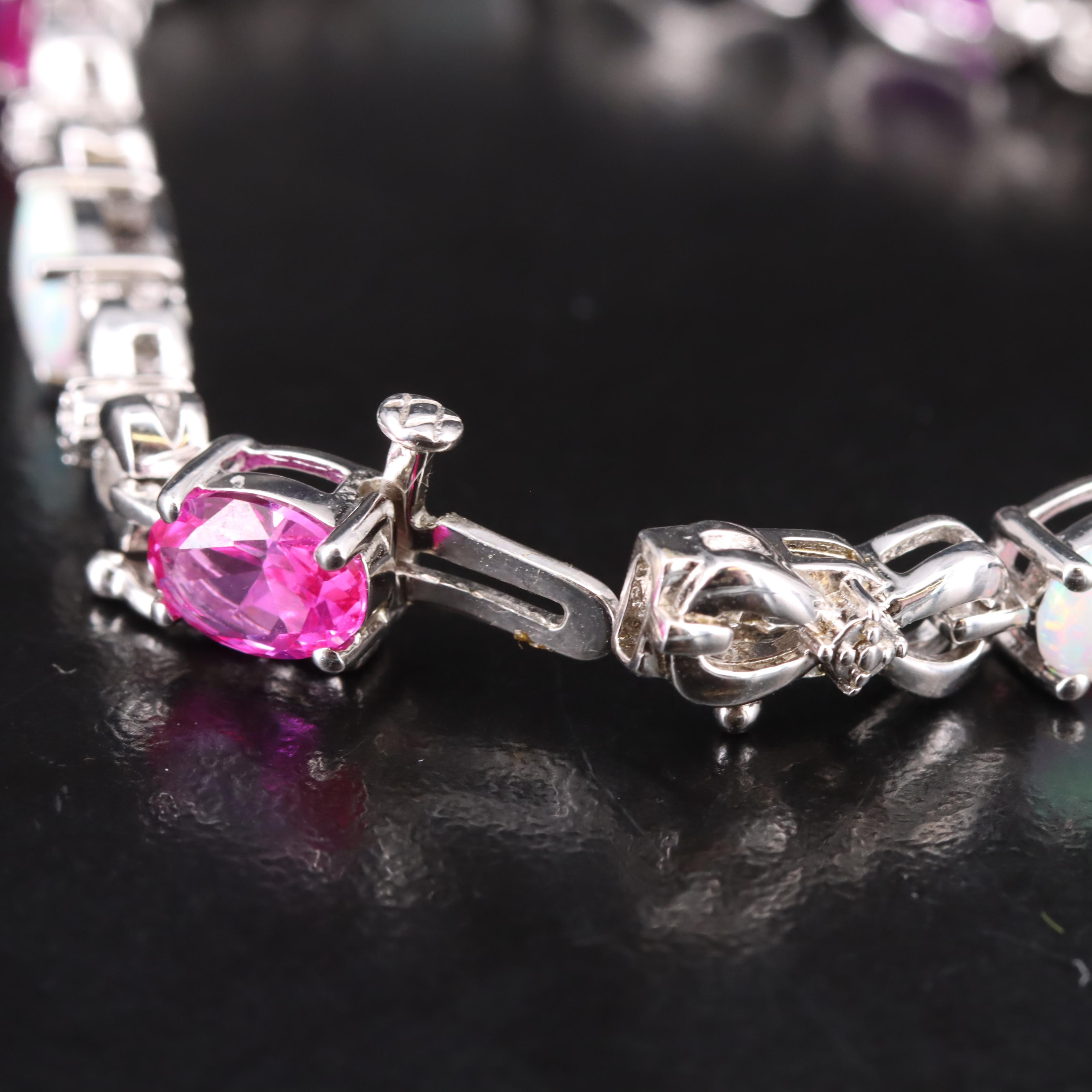 Sterling Opal, Ruby and Diamond Bracelet