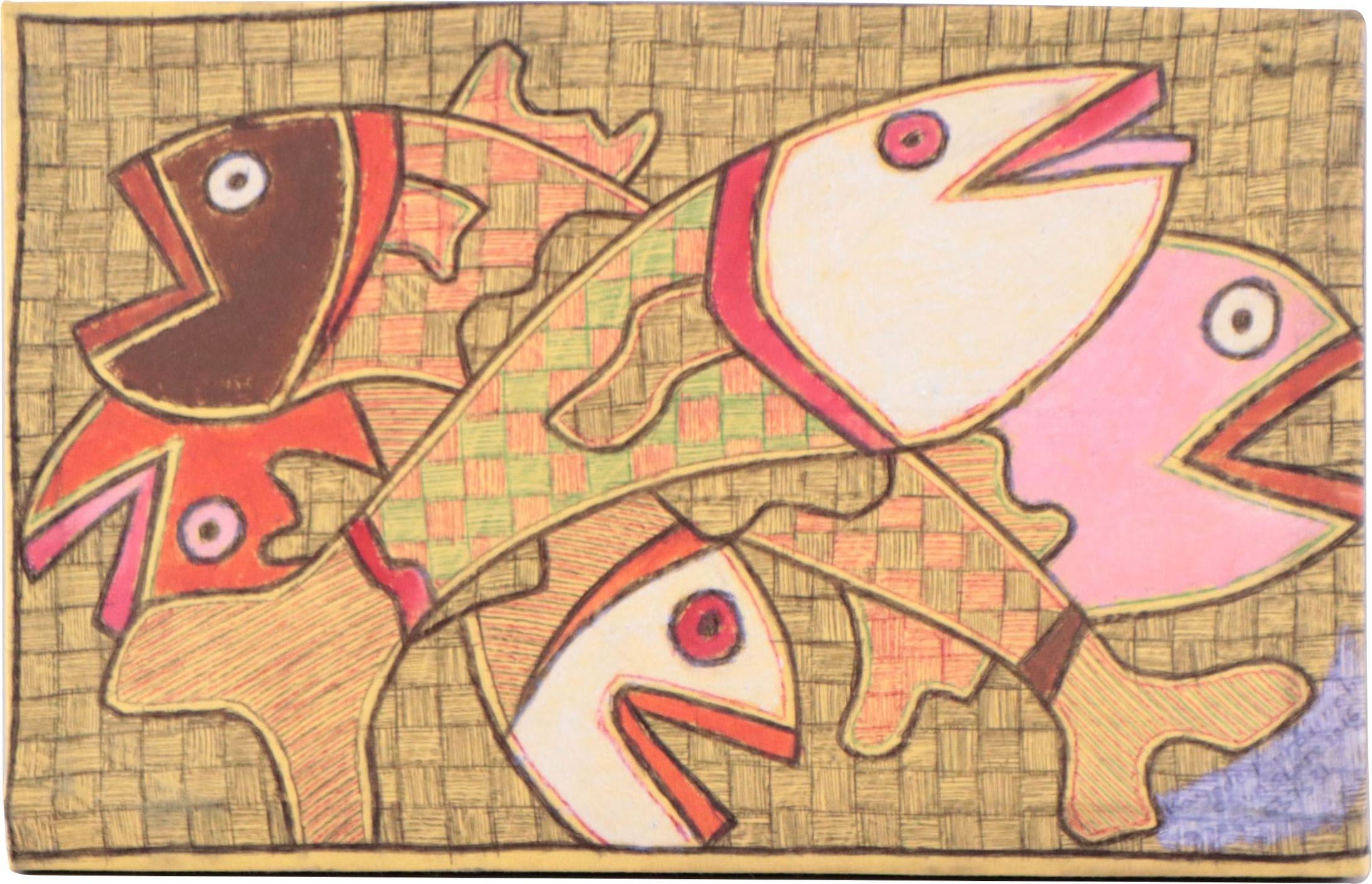 Kayode Buraimoh Stylized Fish Mixed Media Painting