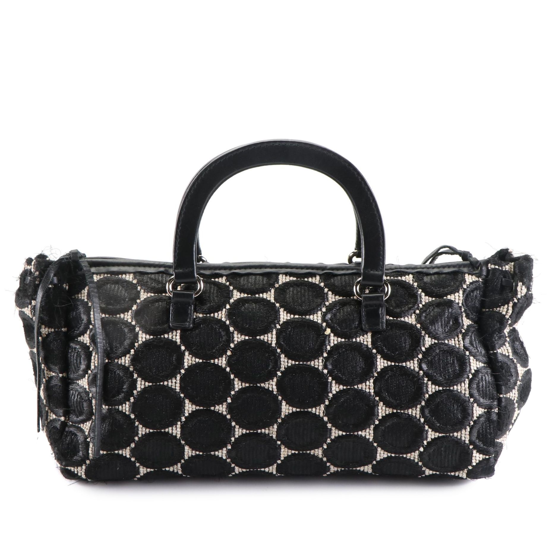 Prada Handbag in Embroidered Silk Blend Textile and Leather