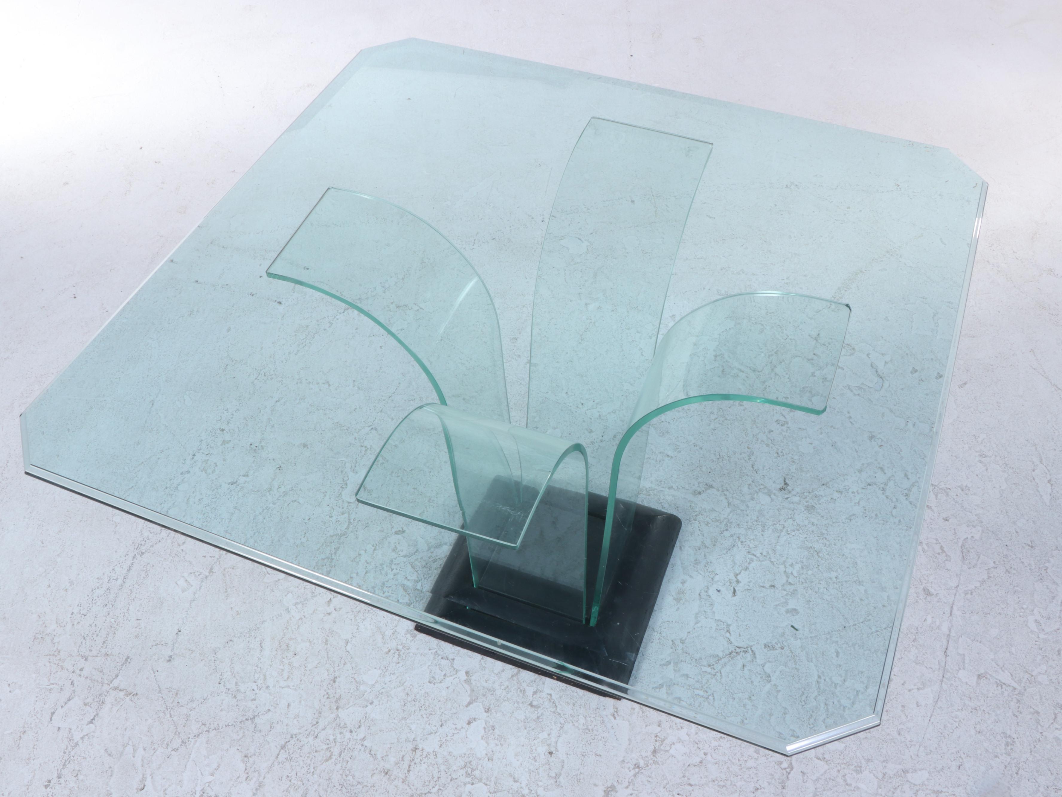 Post Modernist Ebonized Wood & Curved Glass Dining Table, Late 20th Century