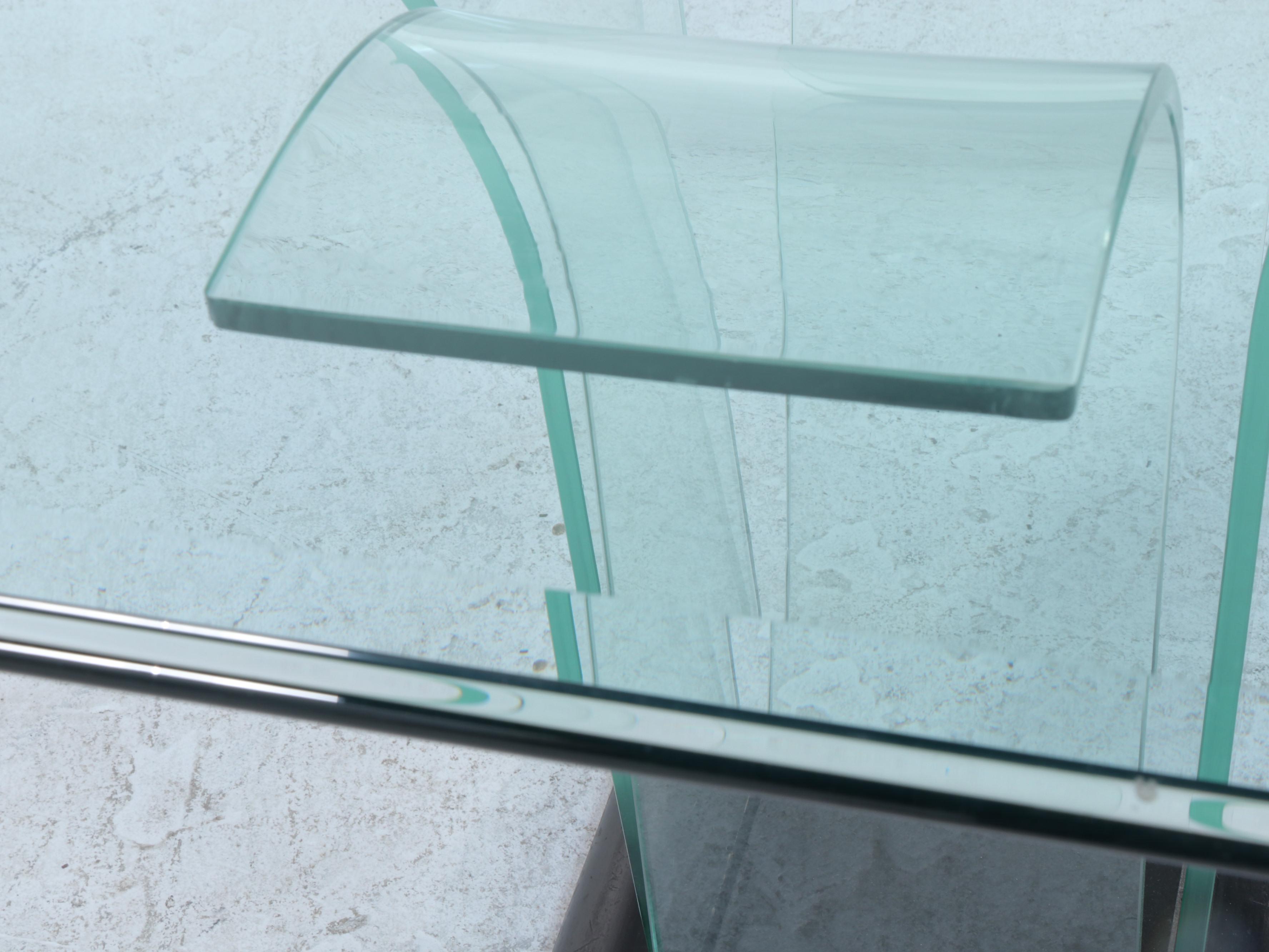 Post Modernist Ebonized Wood & Curved Glass Dining Table, Late 20th Century