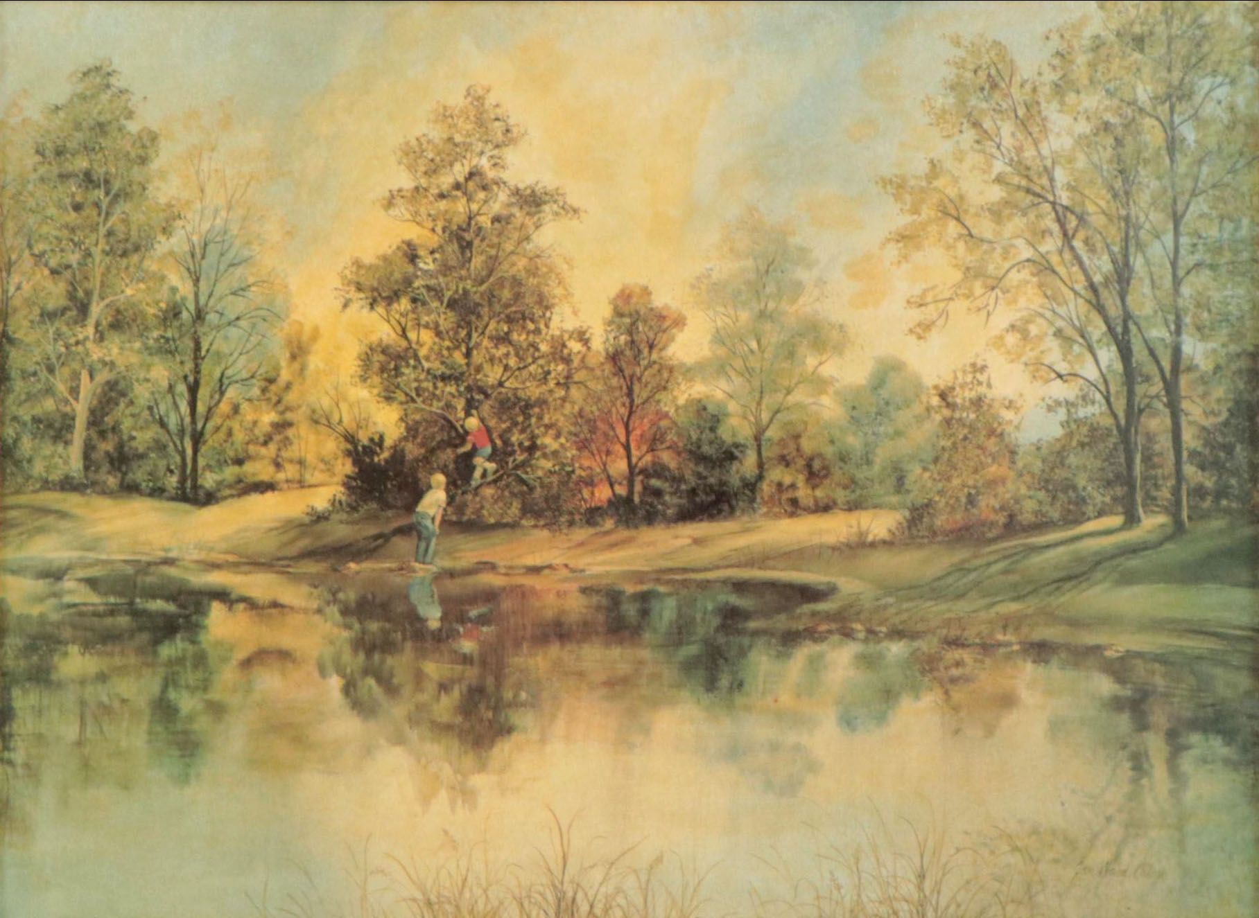 Offset Lithograph of Lake Landscape After Jan Ward Calaski