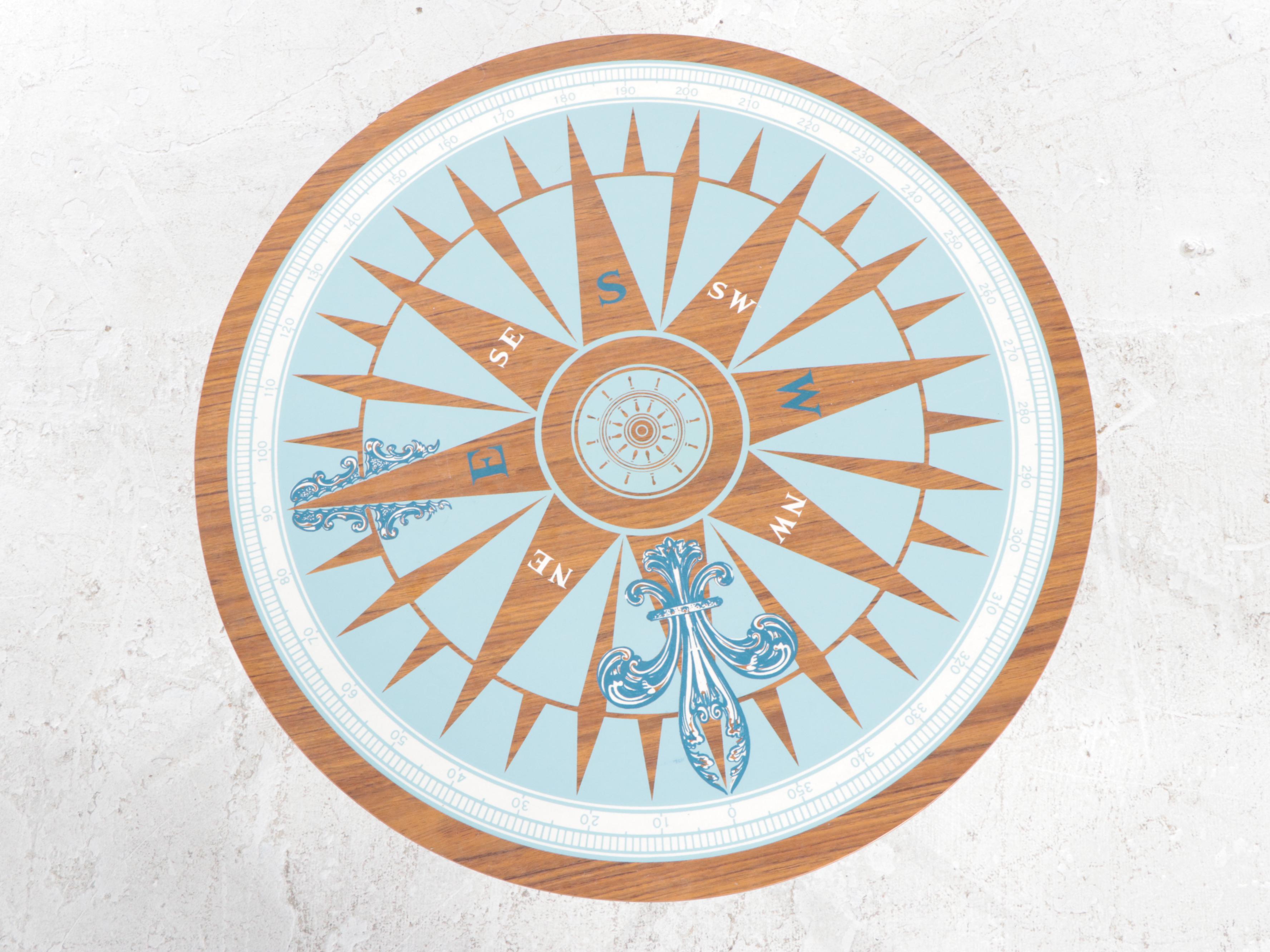 Mid Century Modern Formica-Top Side Table with Compass Rose