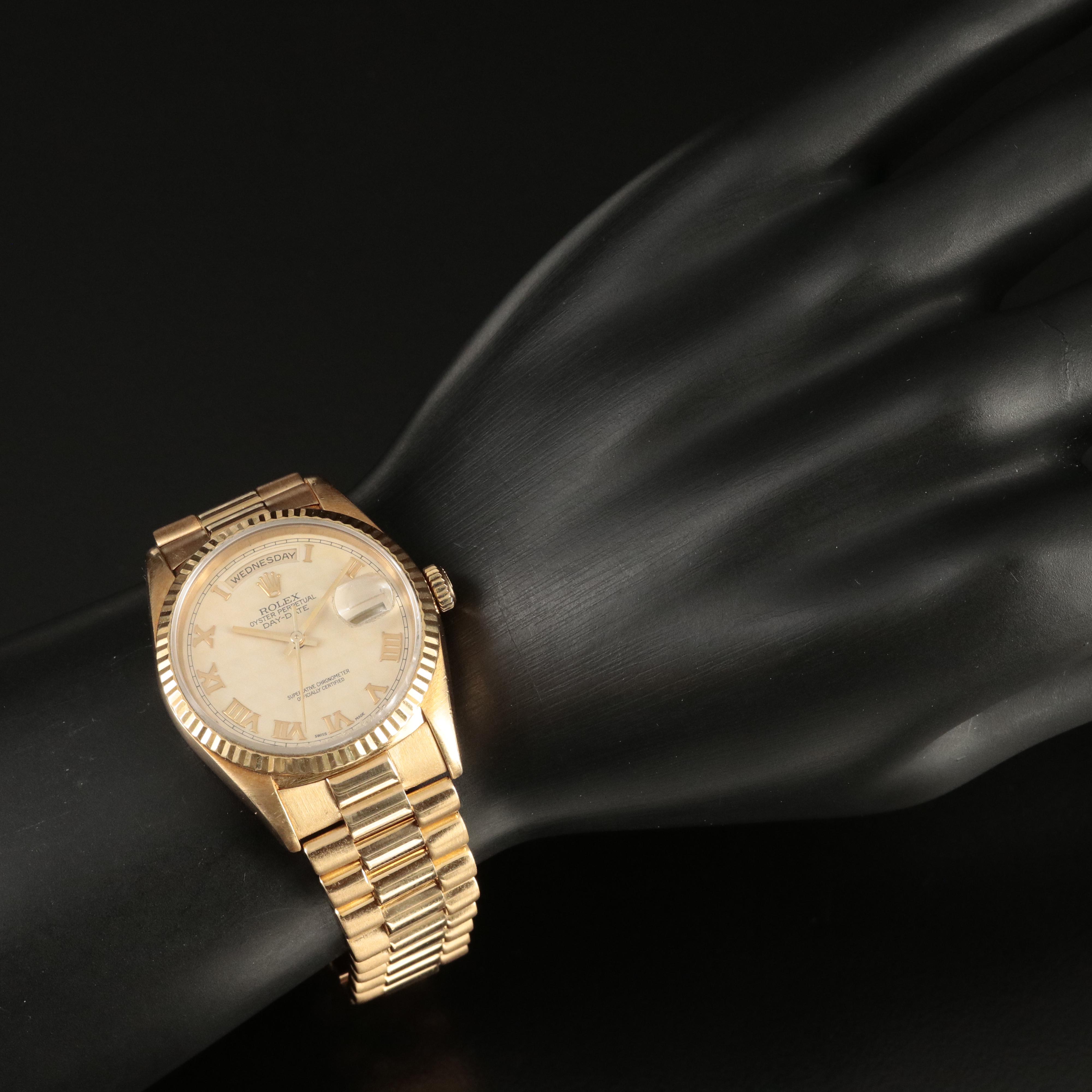 18K 1996 Rolex Day-Date President Pyramid Dial Watch