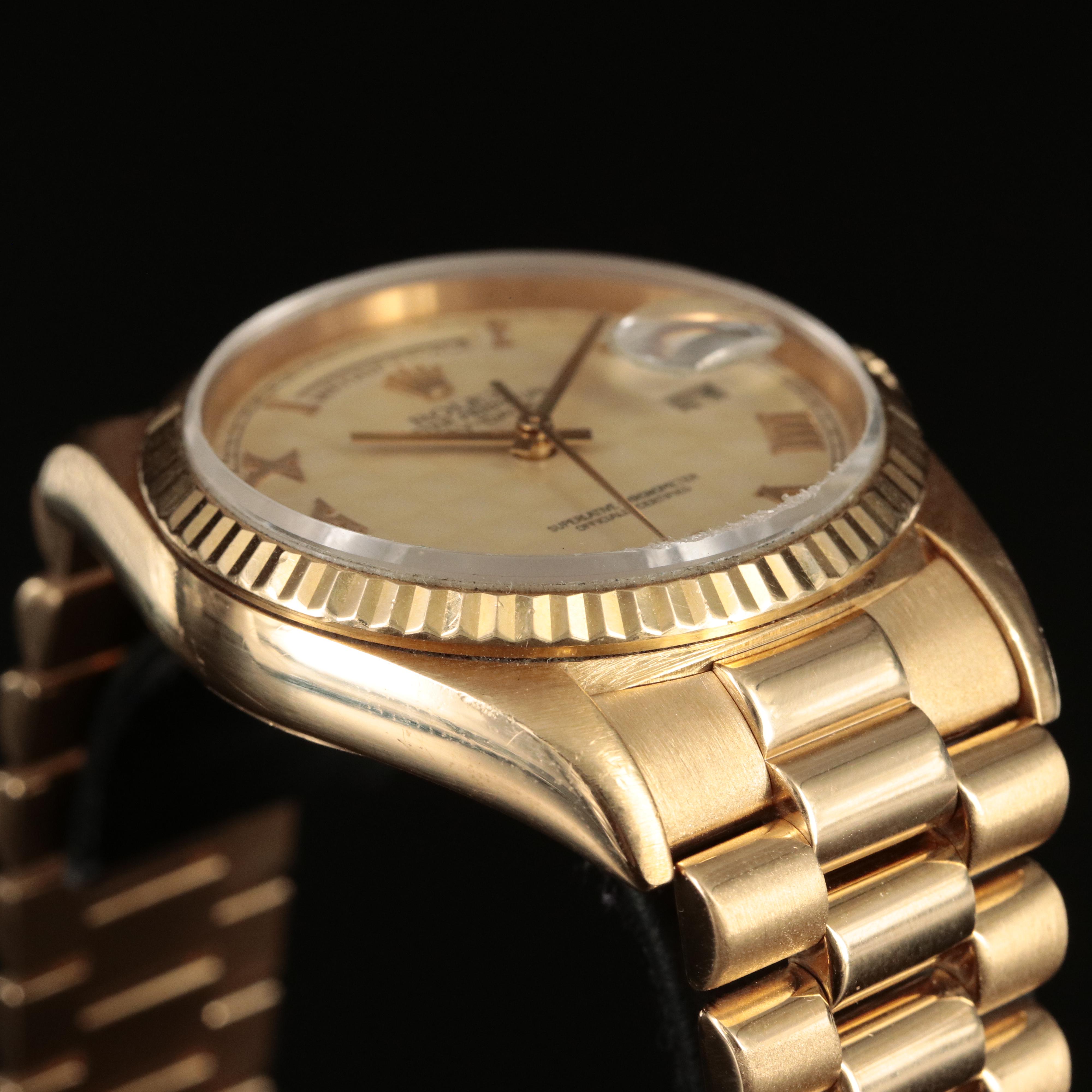 18K 1996 Rolex Day-Date President Pyramid Dial Watch