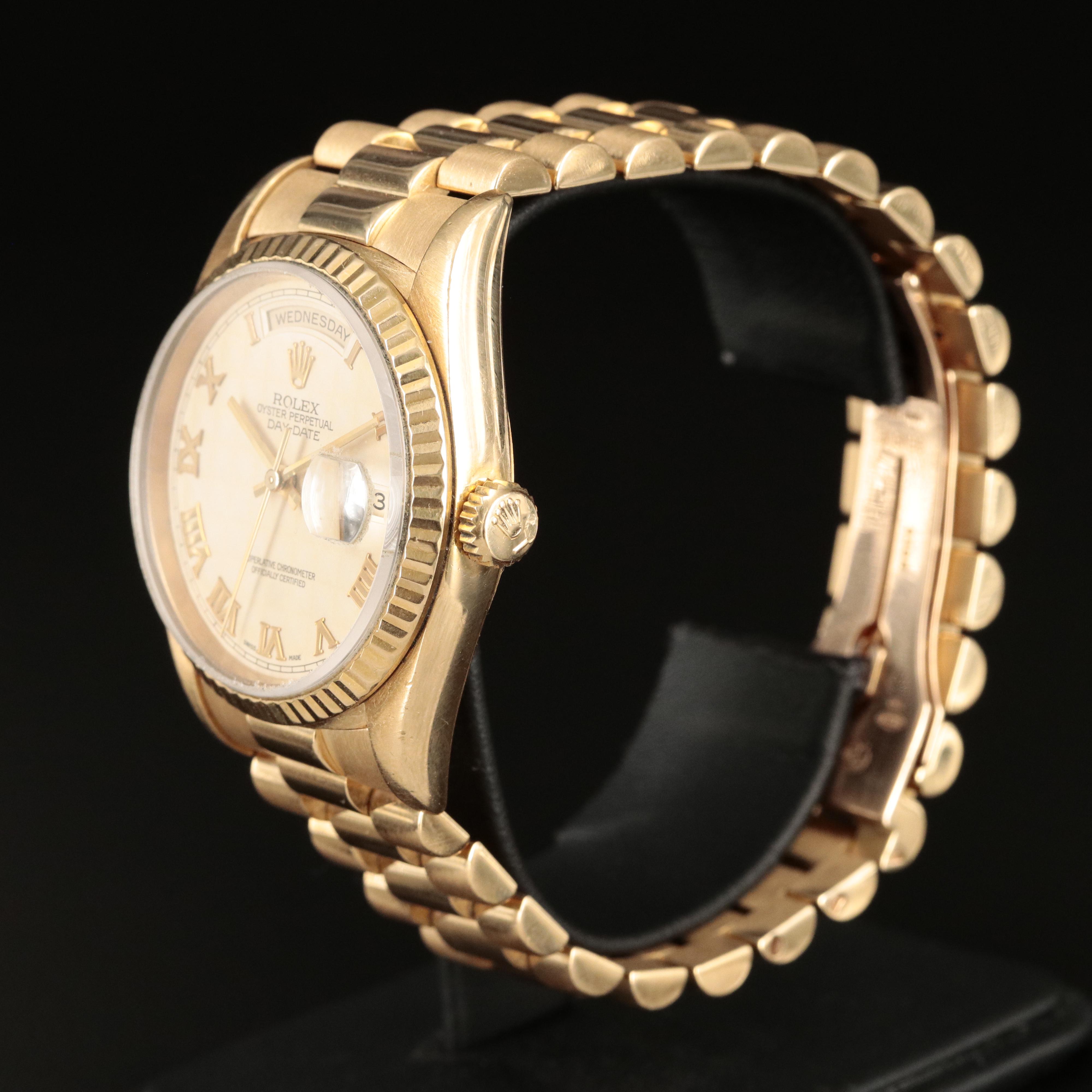 18K 1996 Rolex Day-Date President Pyramid Dial Watch