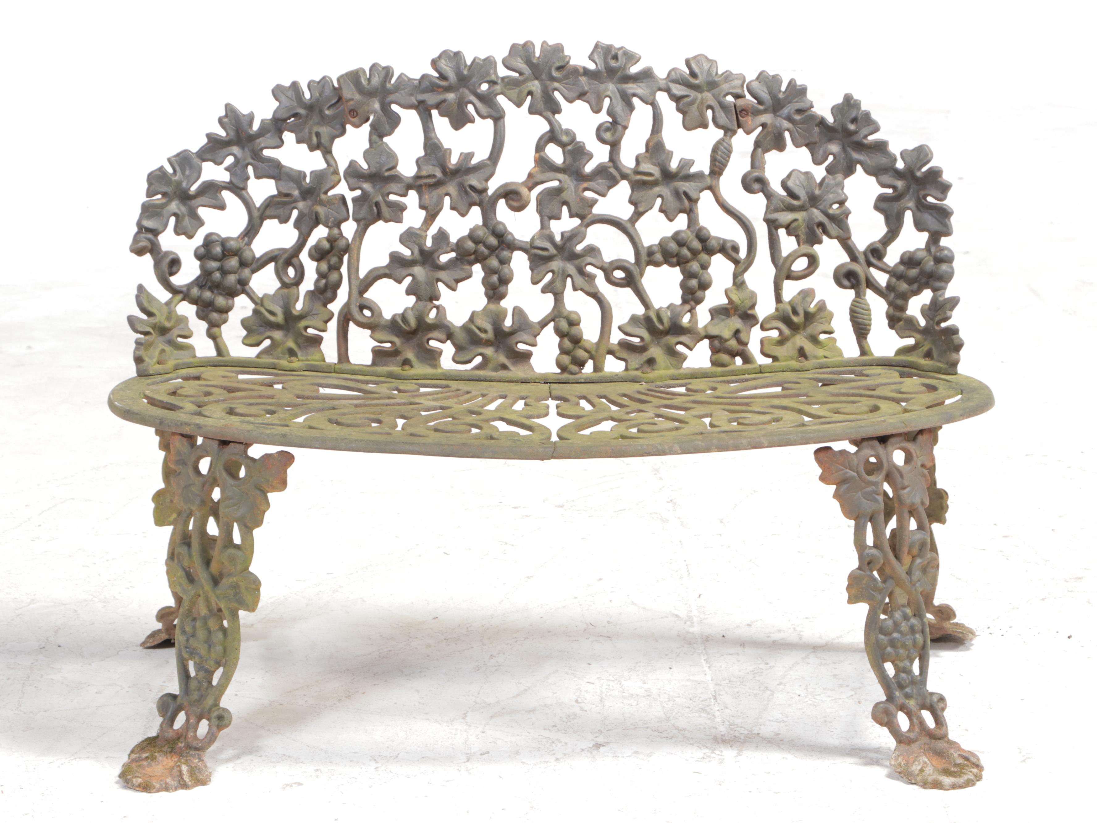 Victorian Cast Iron Patio Loveseat With Grapevine Motif