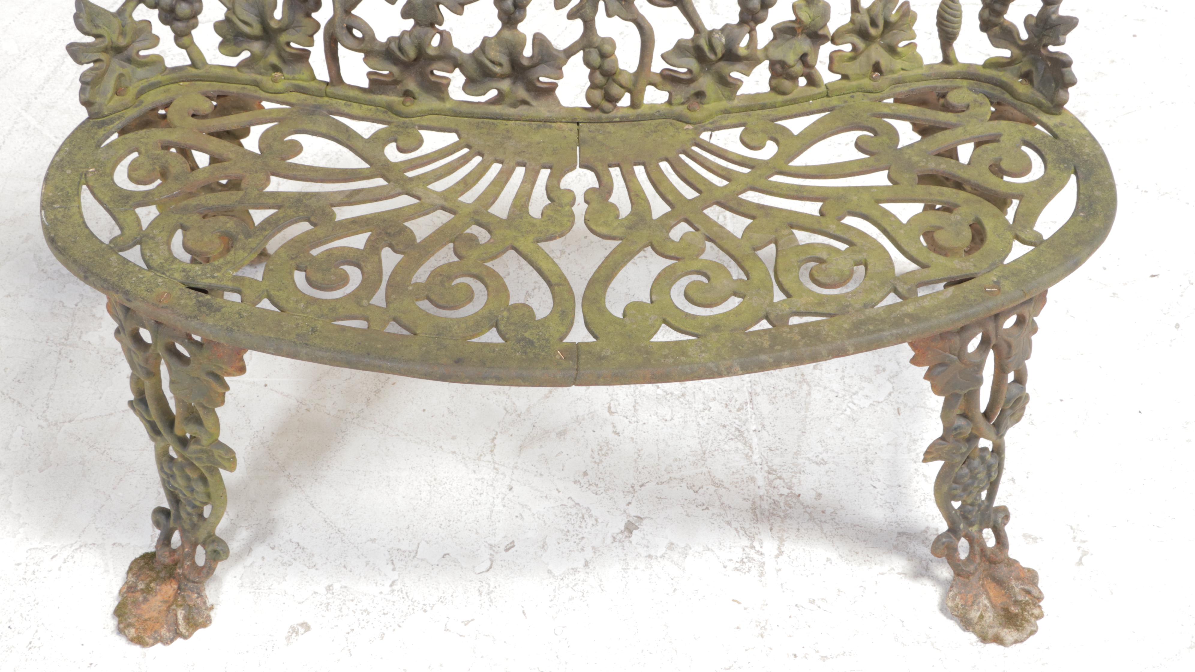 Victorian Cast Iron Patio Loveseat With Grapevine Motif
