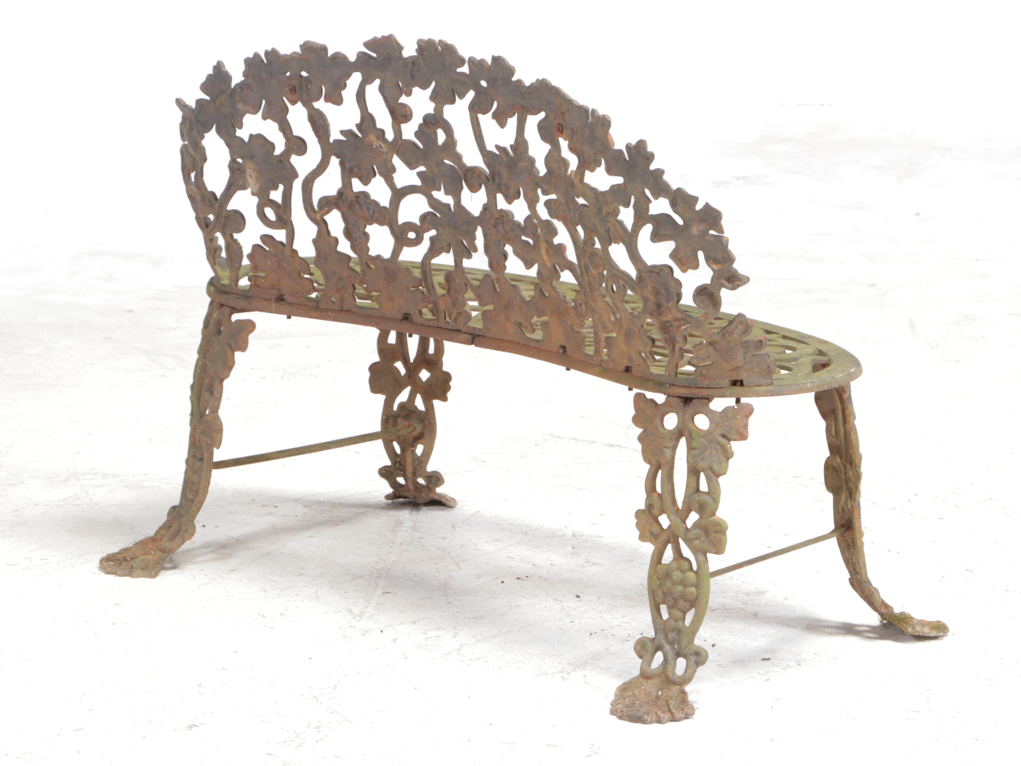 Victorian Cast Iron Patio Loveseat With Grapevine Motif