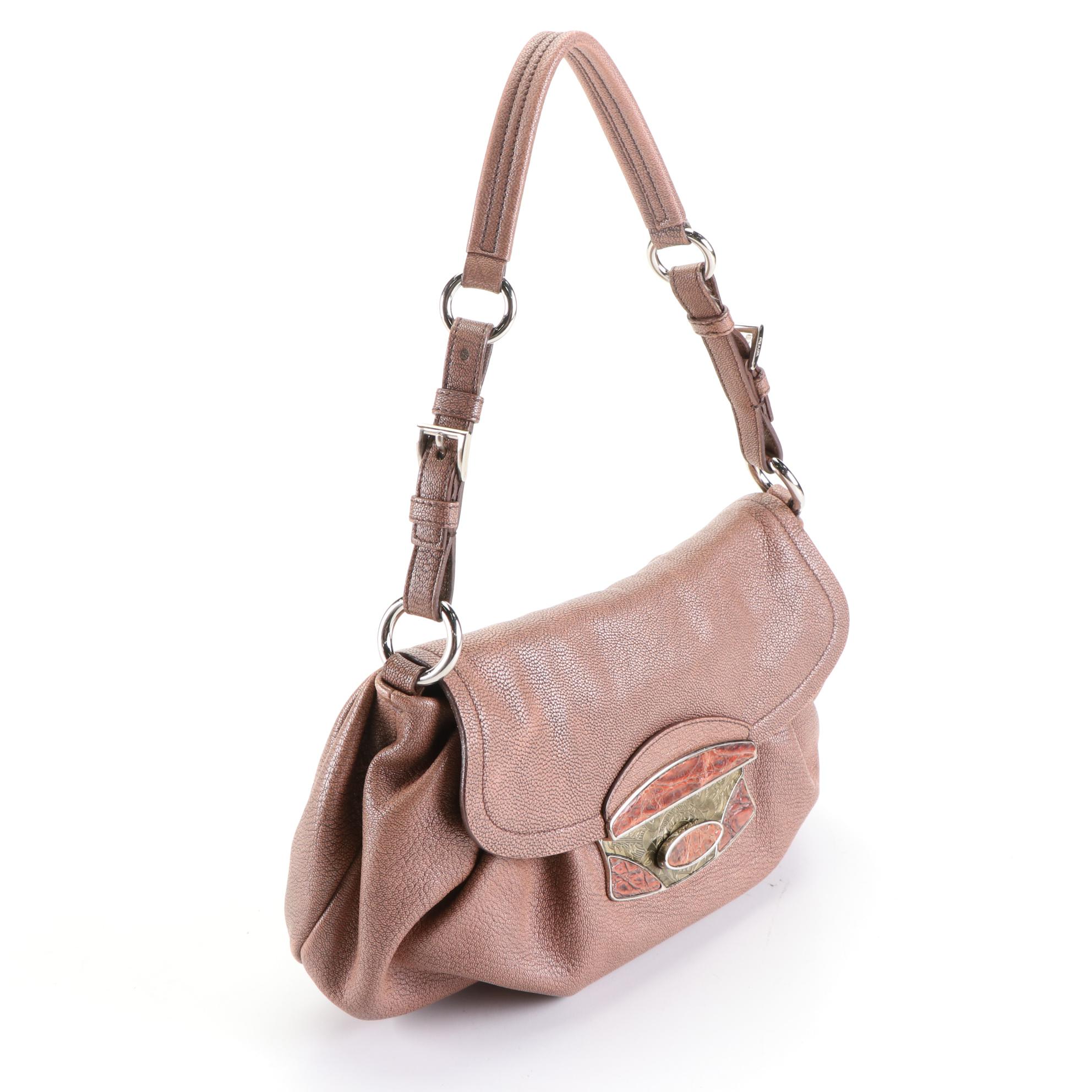 Prada St. Cocco Leather and Reptile Shoulder Bag