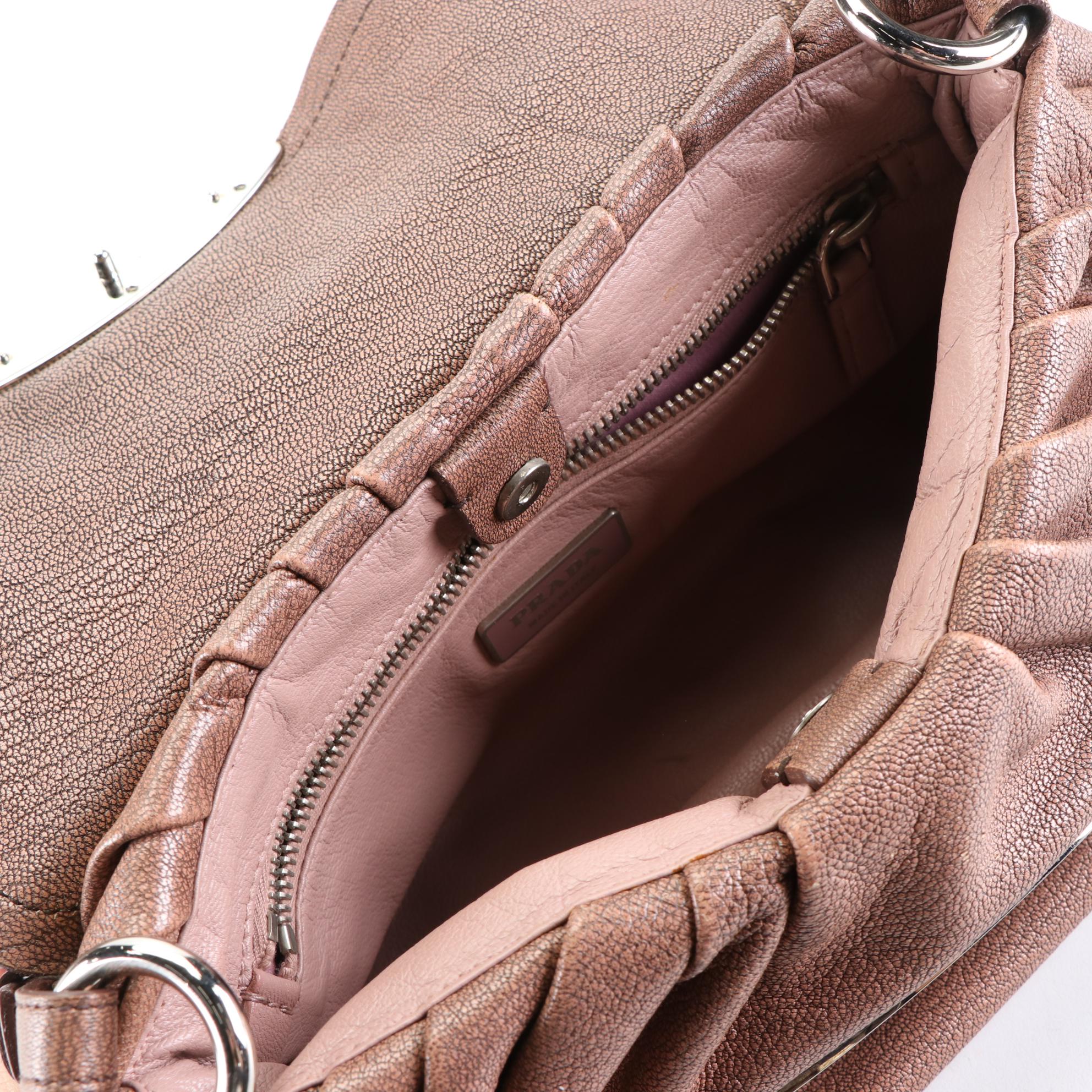 Prada St. Cocco Leather and Reptile Shoulder Bag