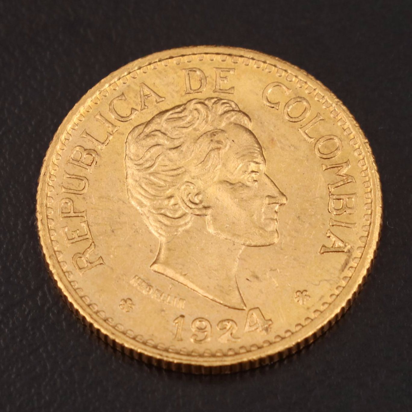 1924 Colombia Five Pesos Gold Coin