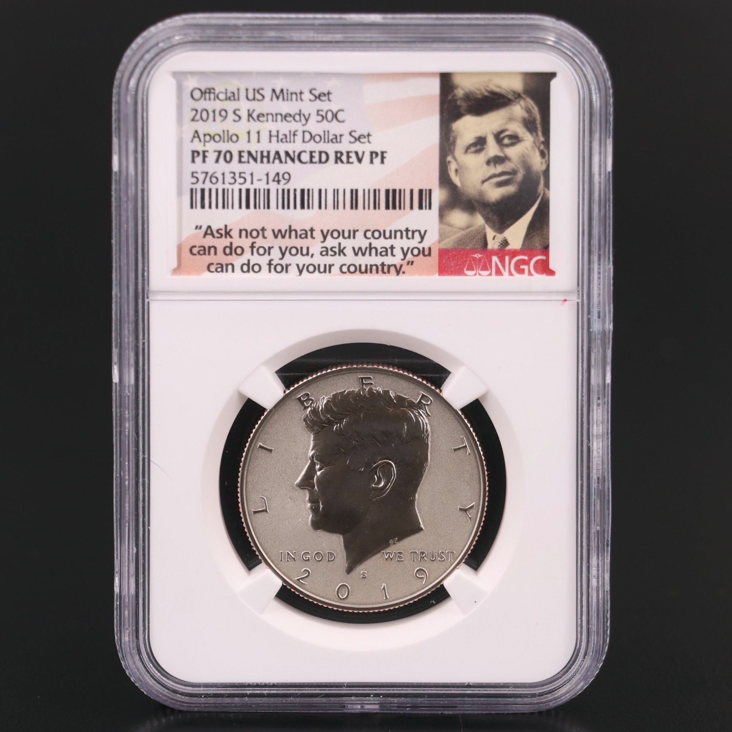 NGC PF70 Enhanced Reverse Proof 2019-S Kennedy Half Dollar