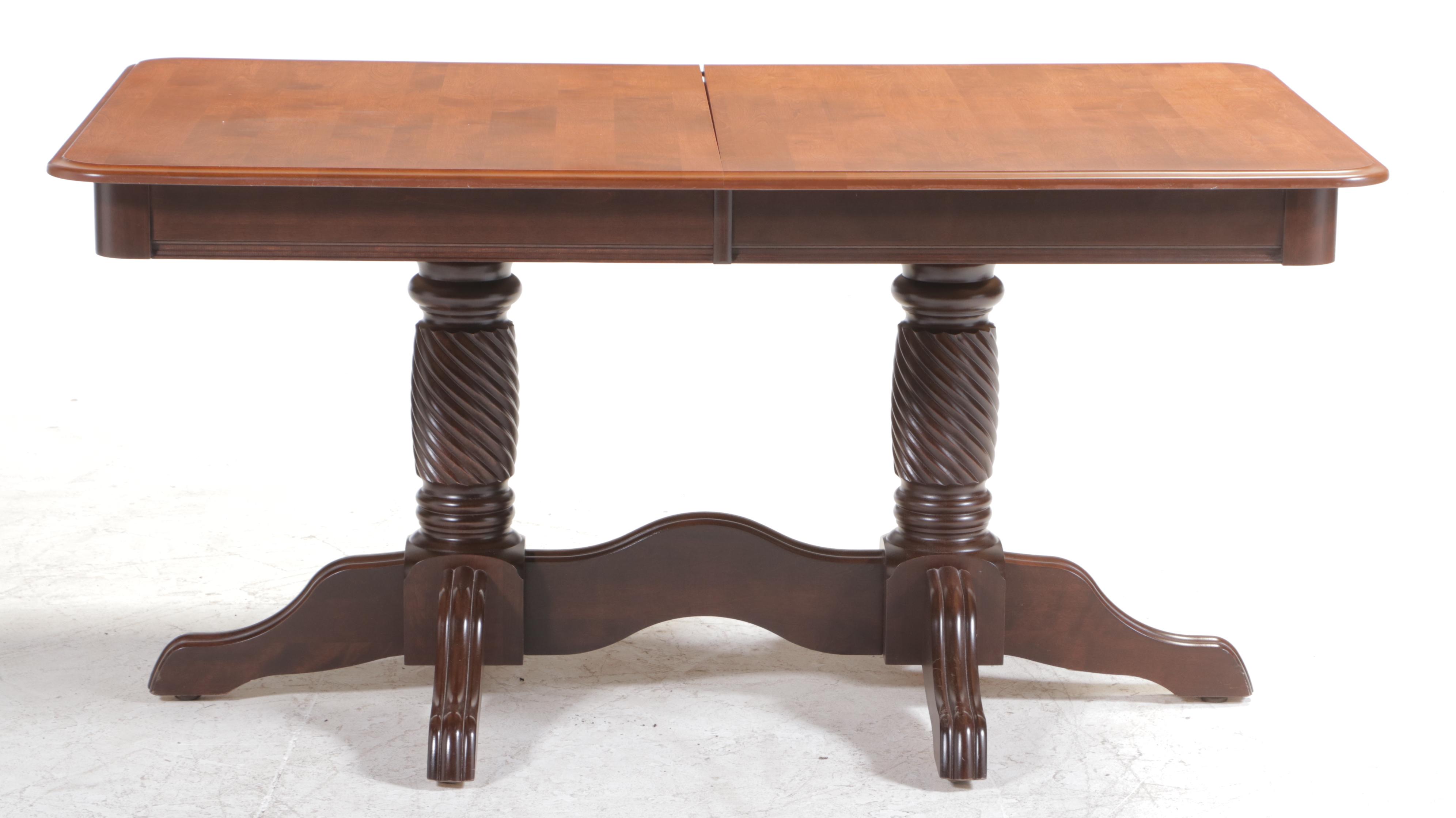 Canadian Maple Top Trestle Base Dining Table and Six Chairs