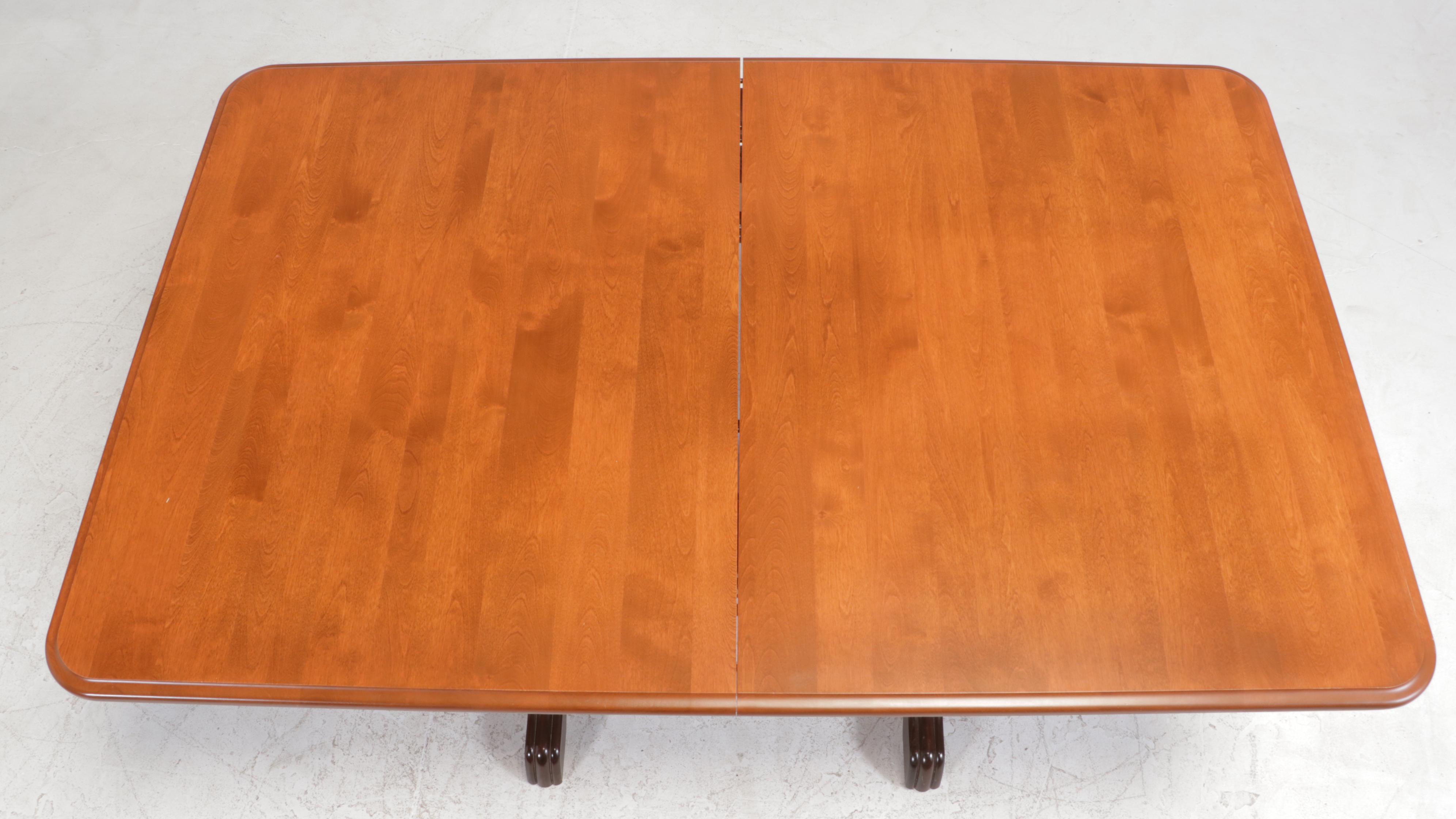 Canadian Maple Top Trestle Base Dining Table and Six Chairs