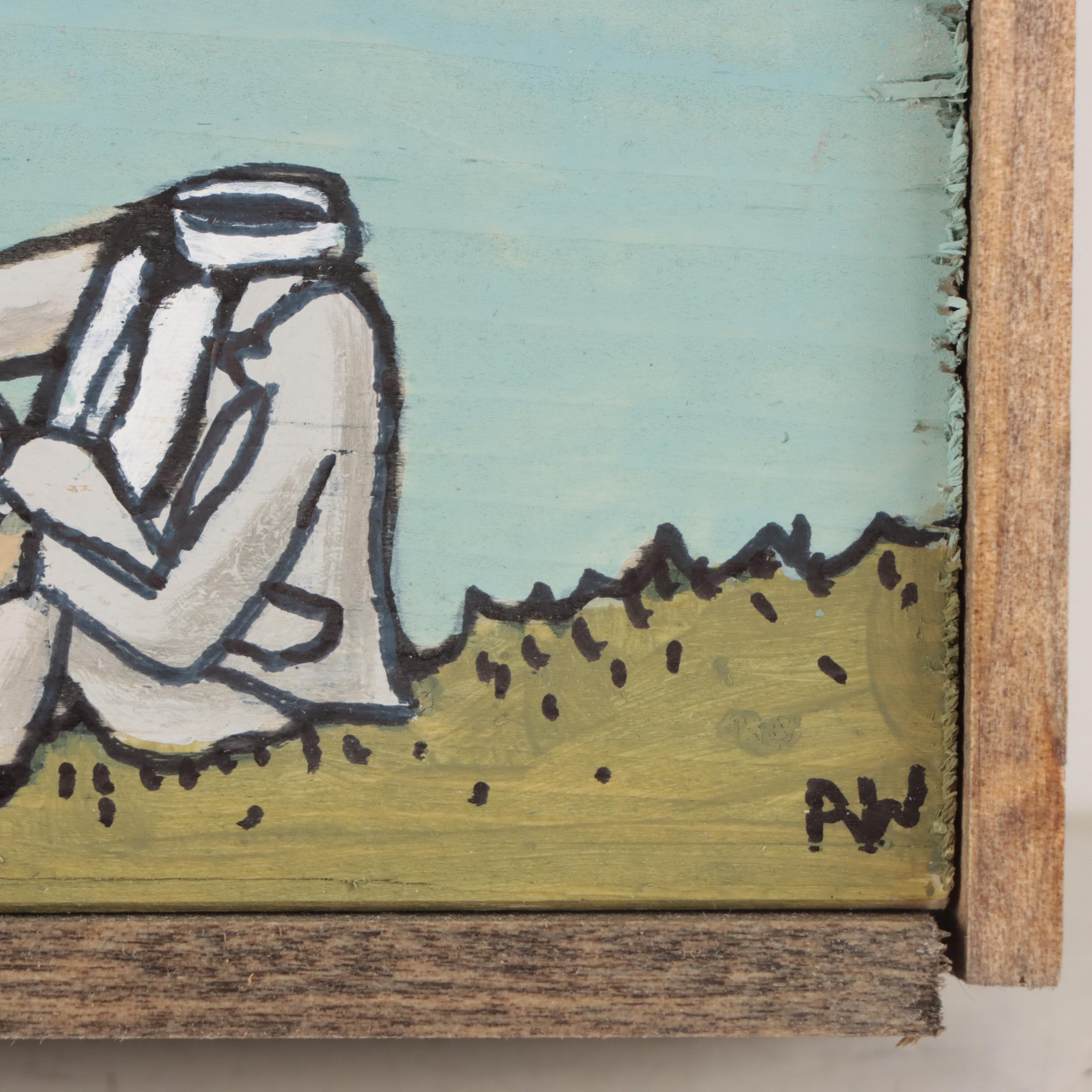 Aaron Wooten Figural Acrylic Painting "Hot Air," 2023