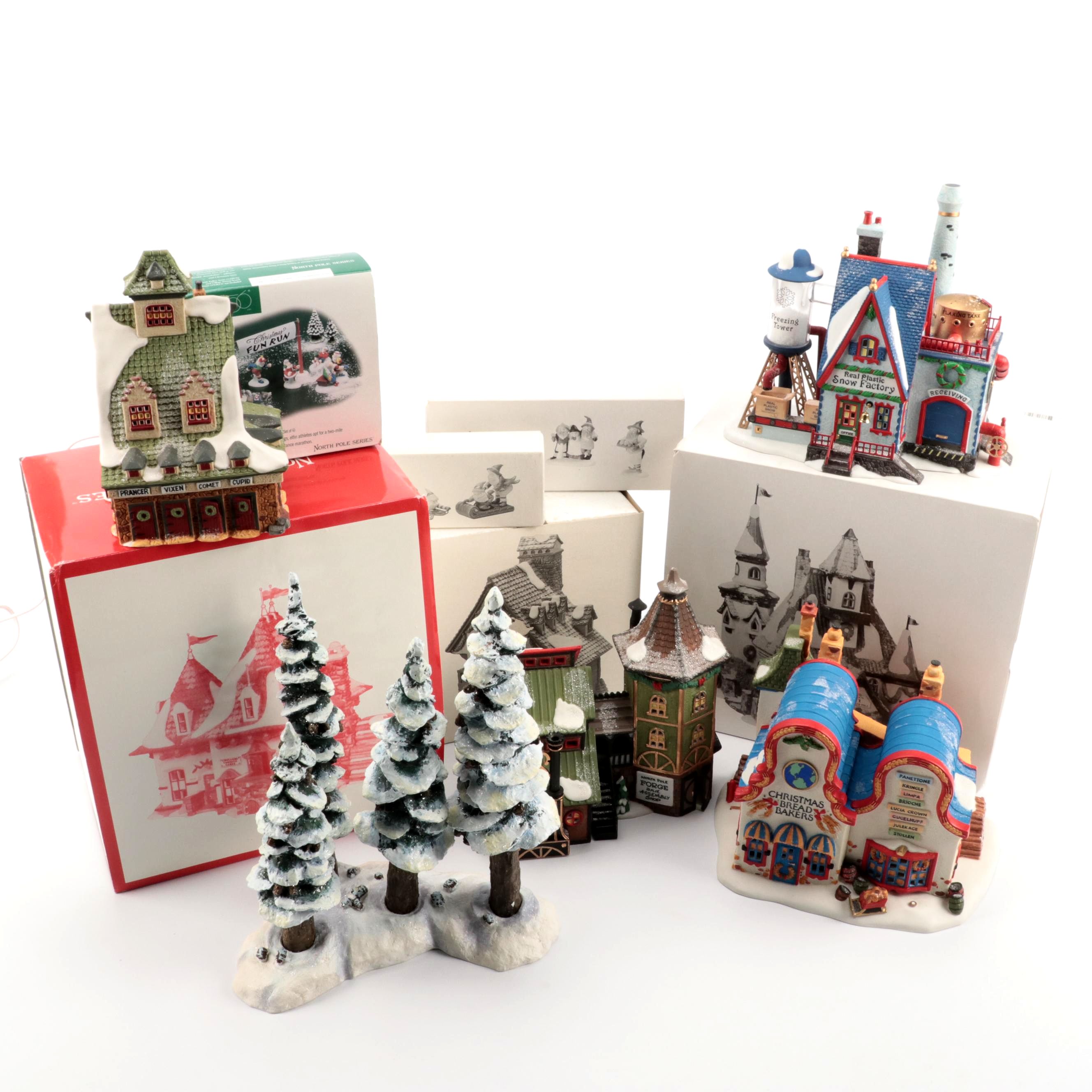 Department 56 North Pole Series Village Buildings and Trees