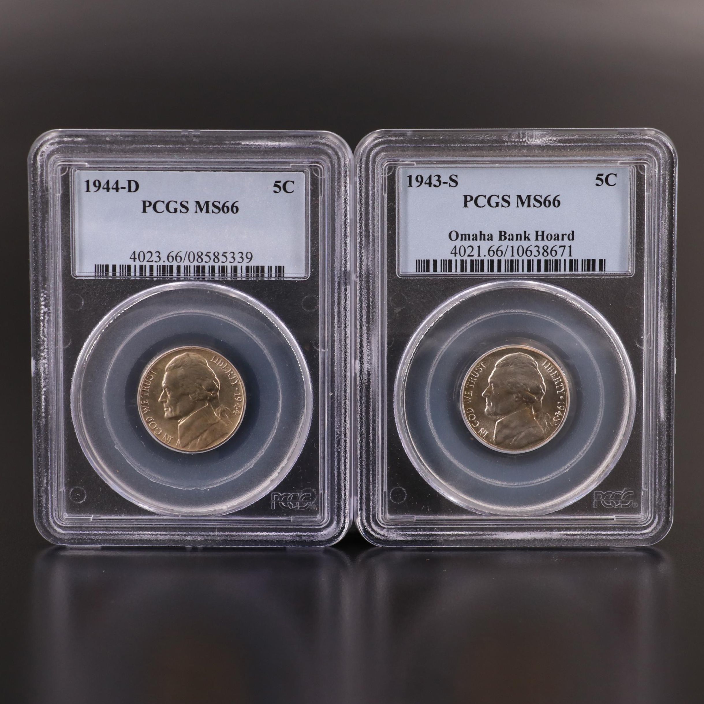 PCGS MS66 1943-S and 1944-D Wartime Silver-Alloy Nickels