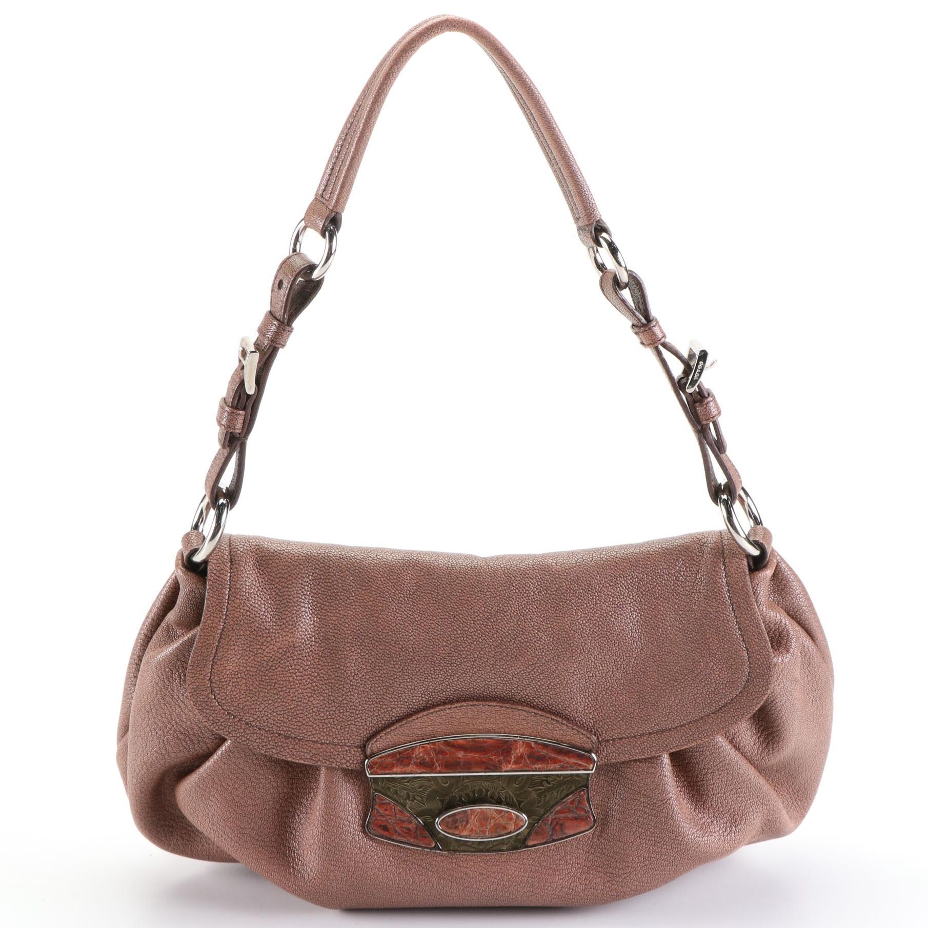 Prada St. Cocco Leather and Reptile Shoulder Bag