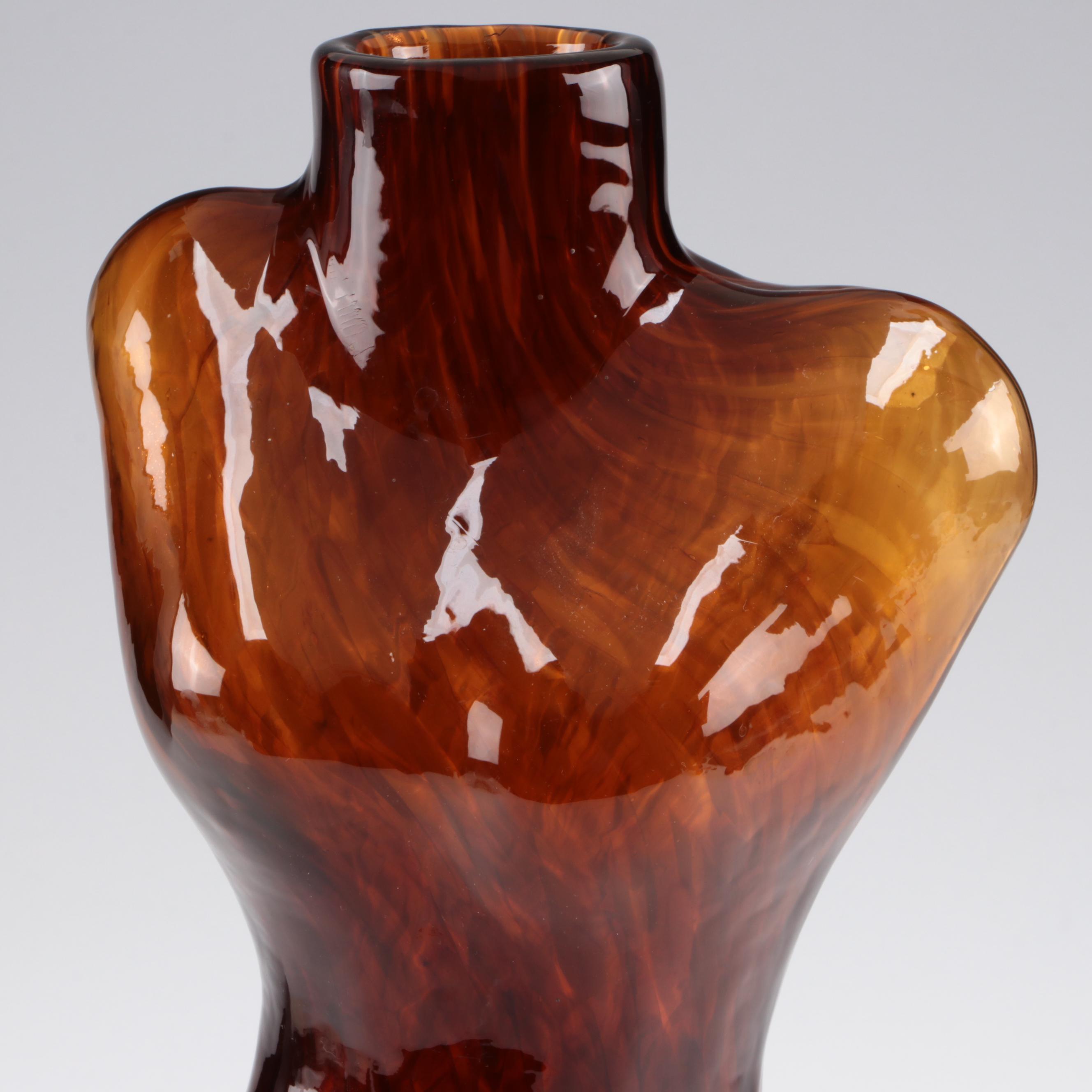 Mold-Blown Tortoise-Effect Amber Glass Figural Female Torso Vase