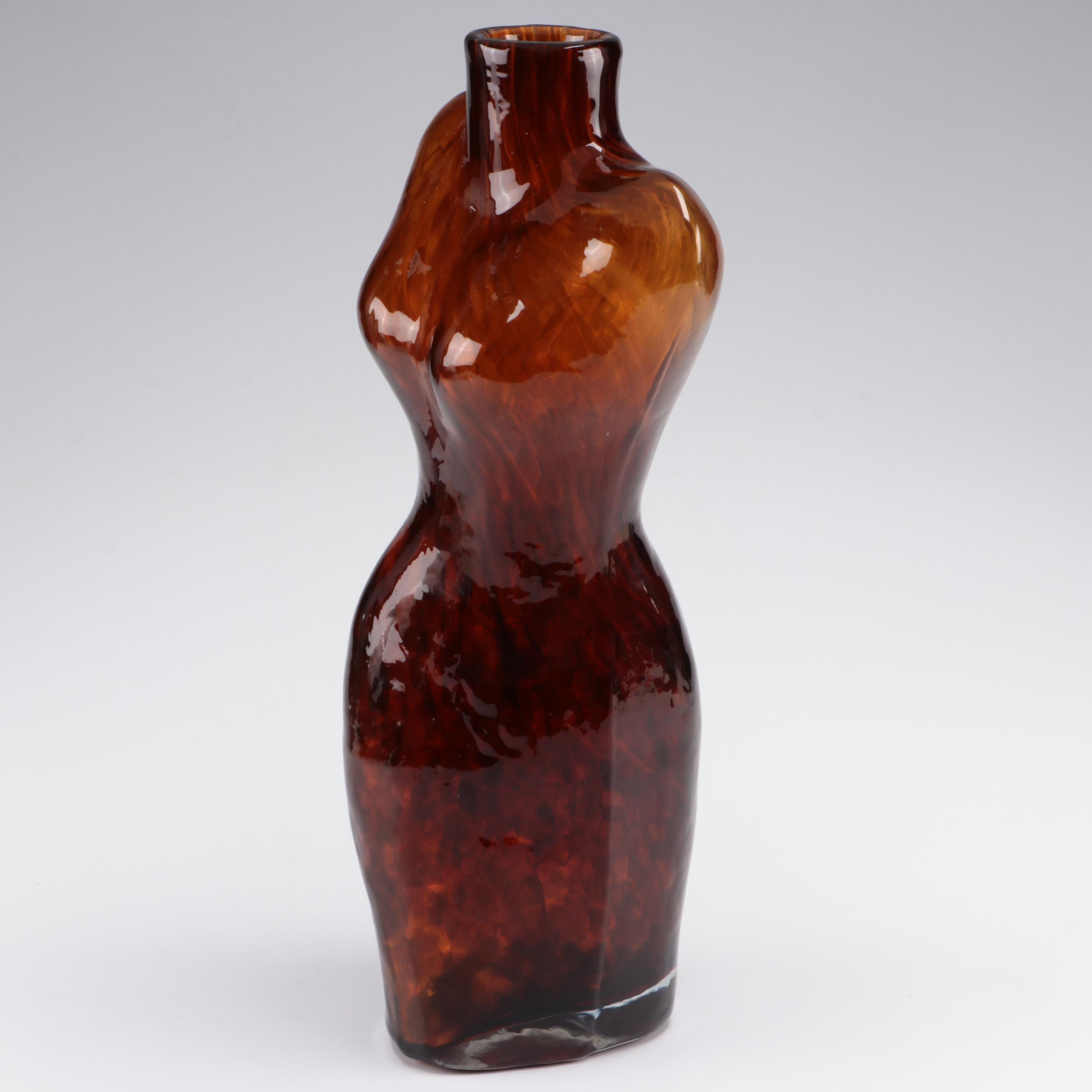 Mold-Blown Tortoise-Effect Amber Glass Figural Female Torso Vase