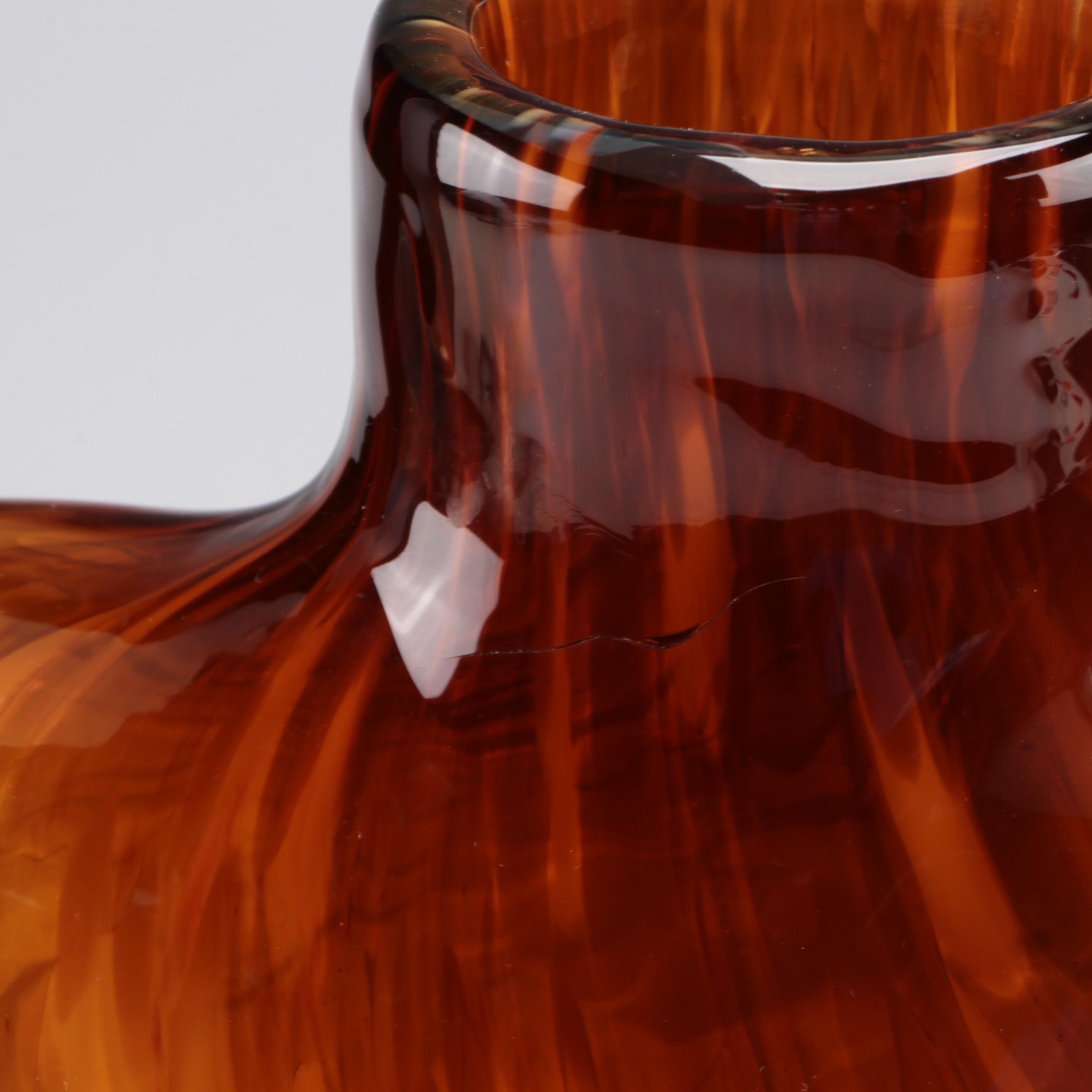 Mold-Blown Tortoise-Effect Amber Glass Figural Female Torso Vase