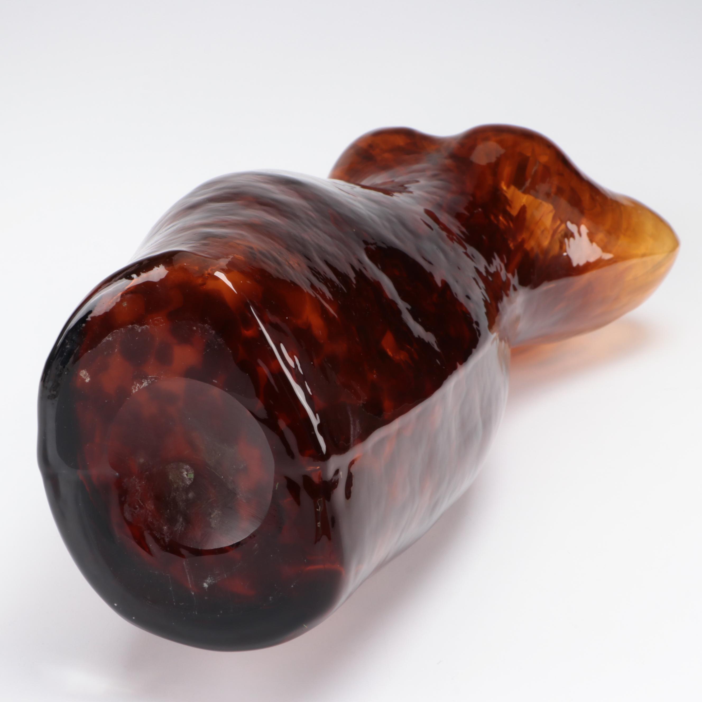 Mold-Blown Tortoise-Effect Amber Glass Figural Female Torso Vase