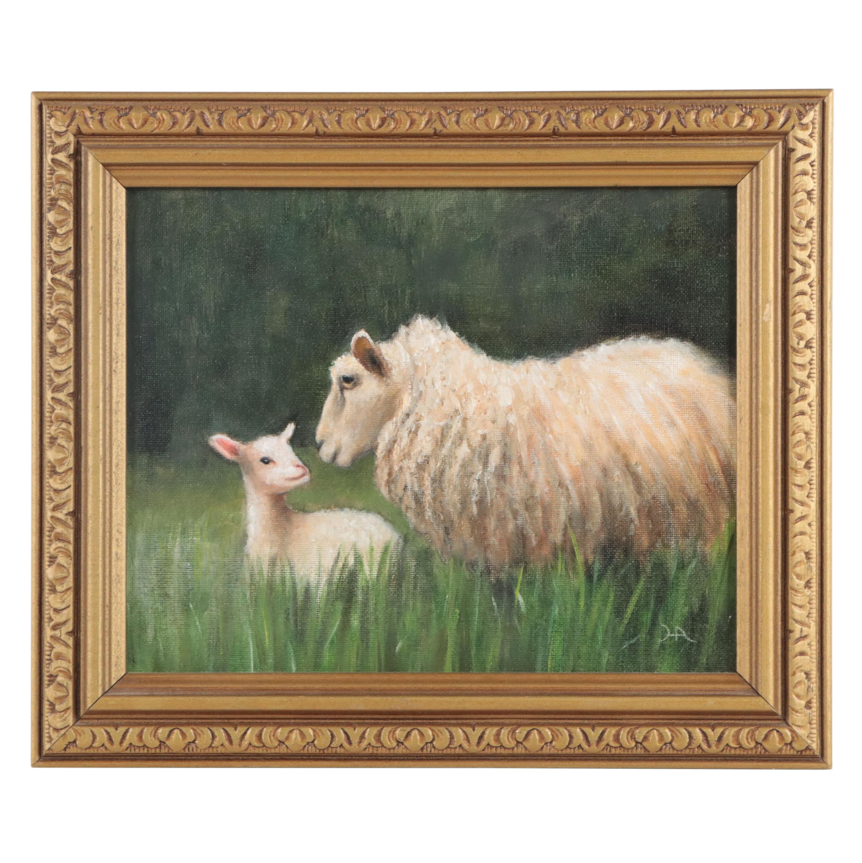 Houra H. Alghizzi Oil Painting "Mama Sheep," 2023