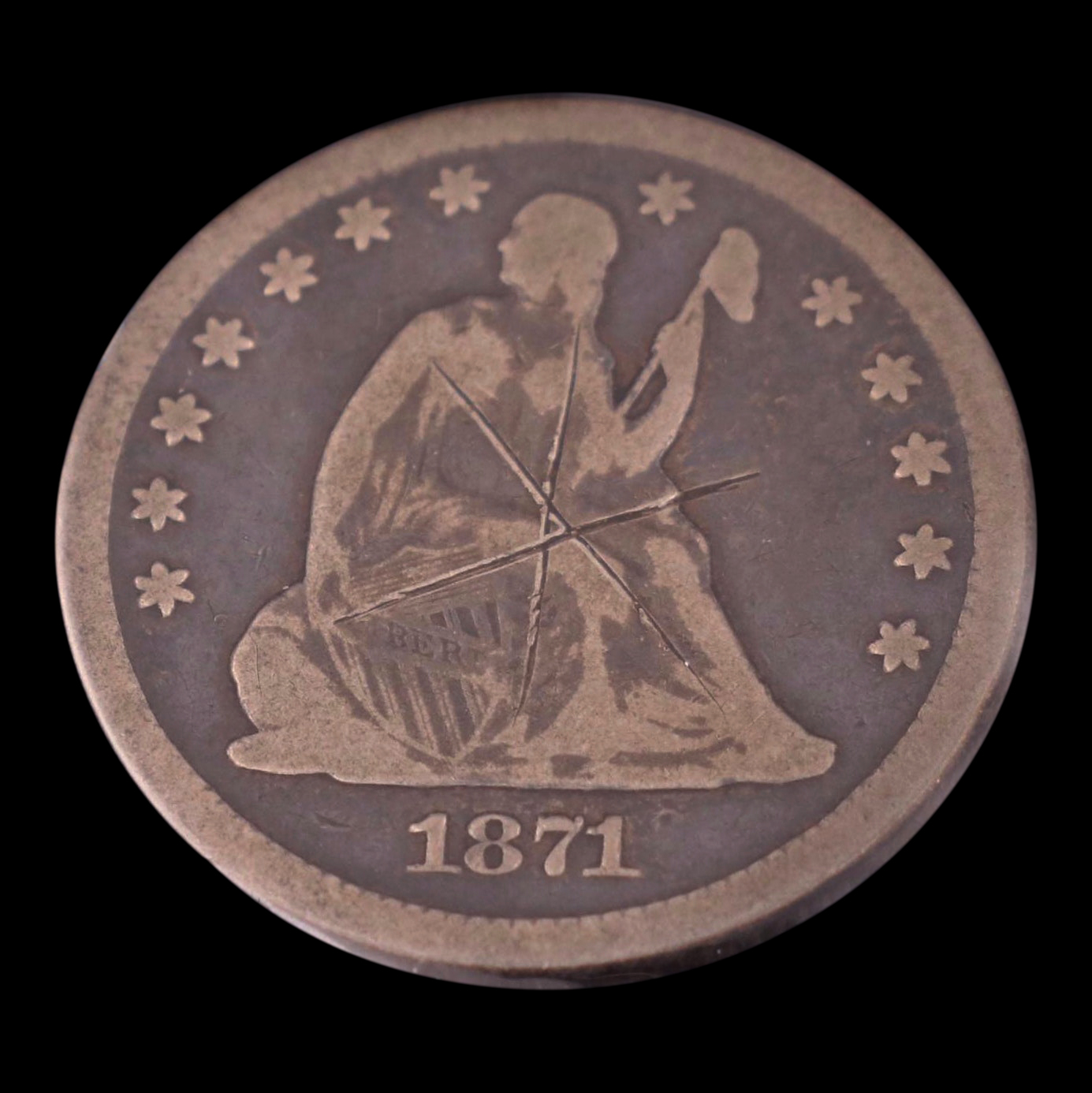 1871 Seated Liberty Silver Quarter