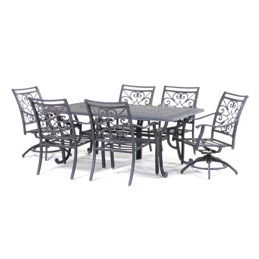 Cast Aluminum PAtio Dining Table With Six Chairs