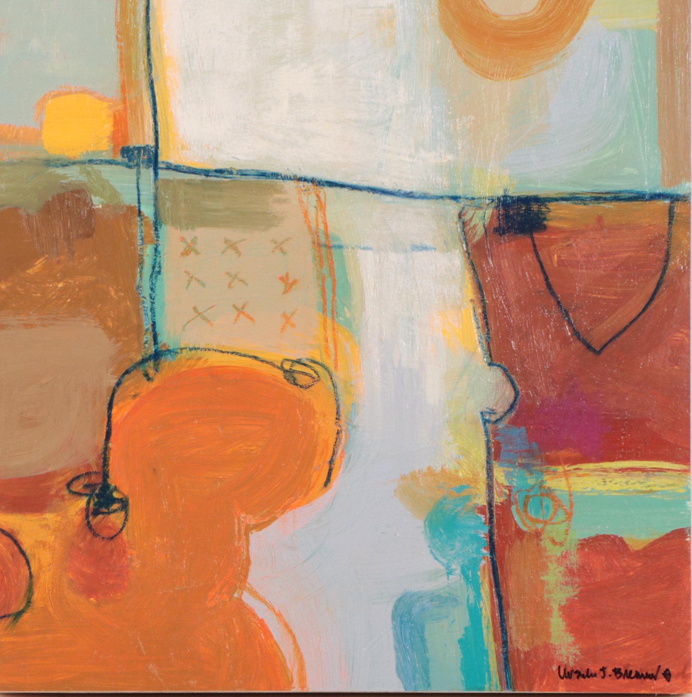 Ursula Brenner Abstract Mixed Media Painting "Sunset," 21st Century