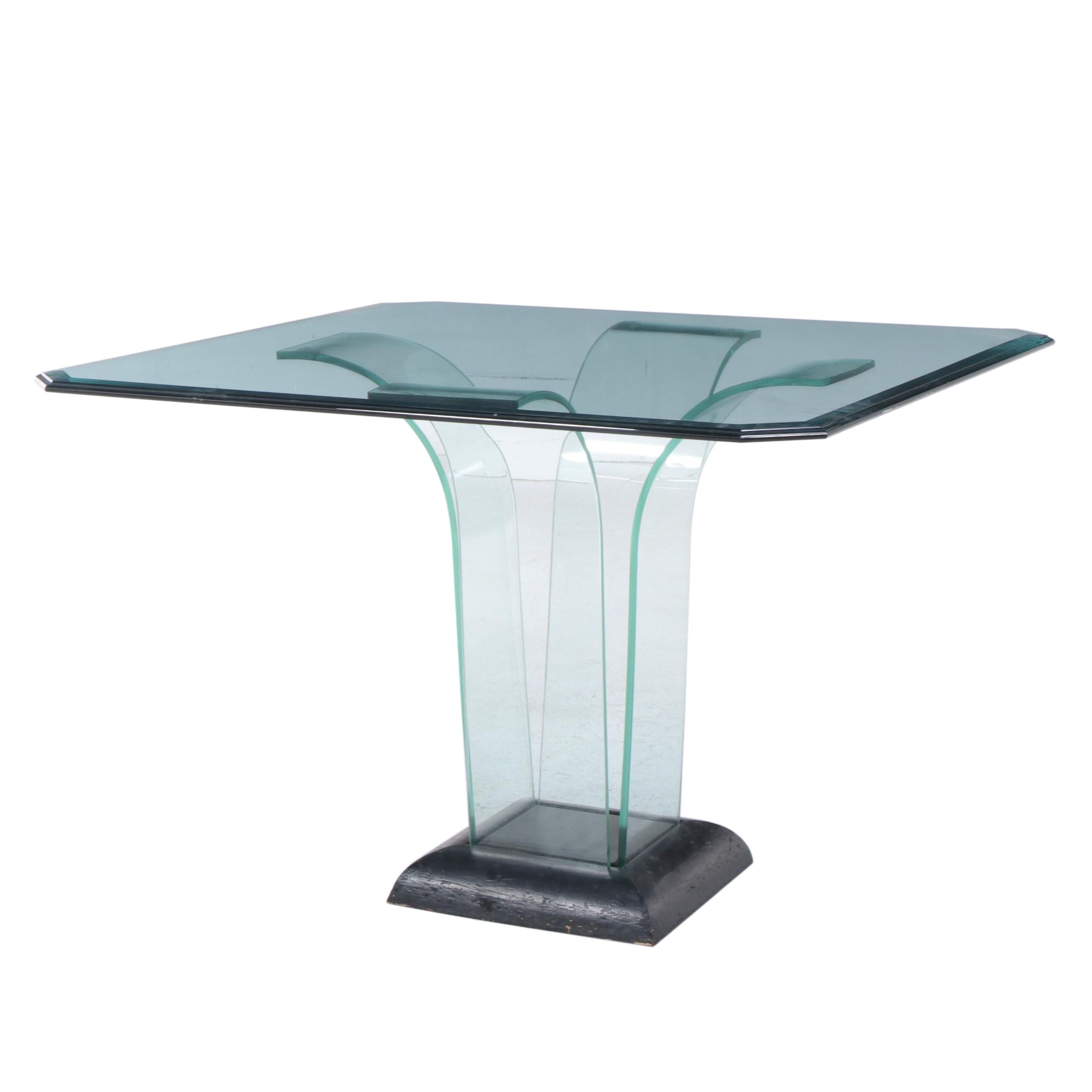 Post Modernist Ebonized Wood & Curved Glass Dining Table, Late 20th Century