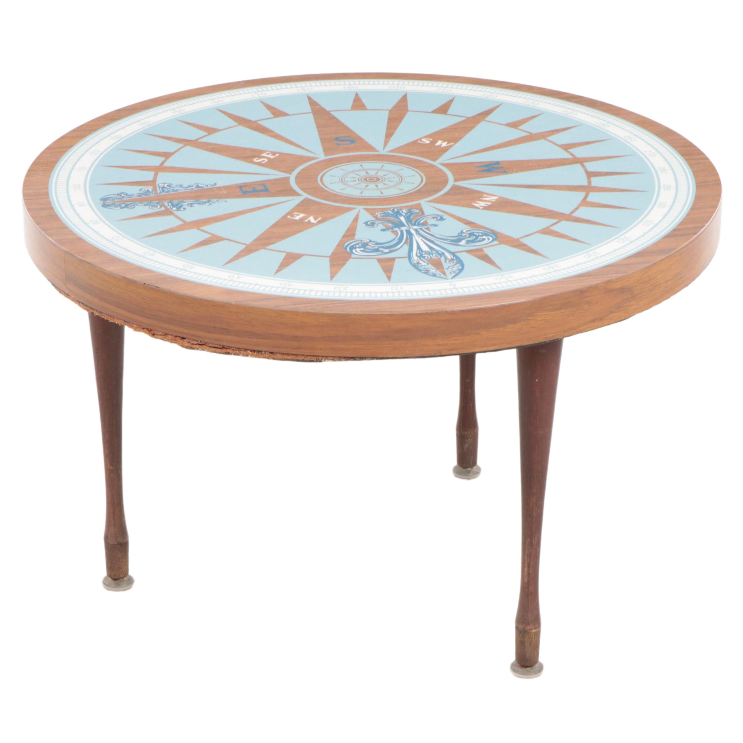 Mid Century Modern Formica-Top Side Table with Compass Rose