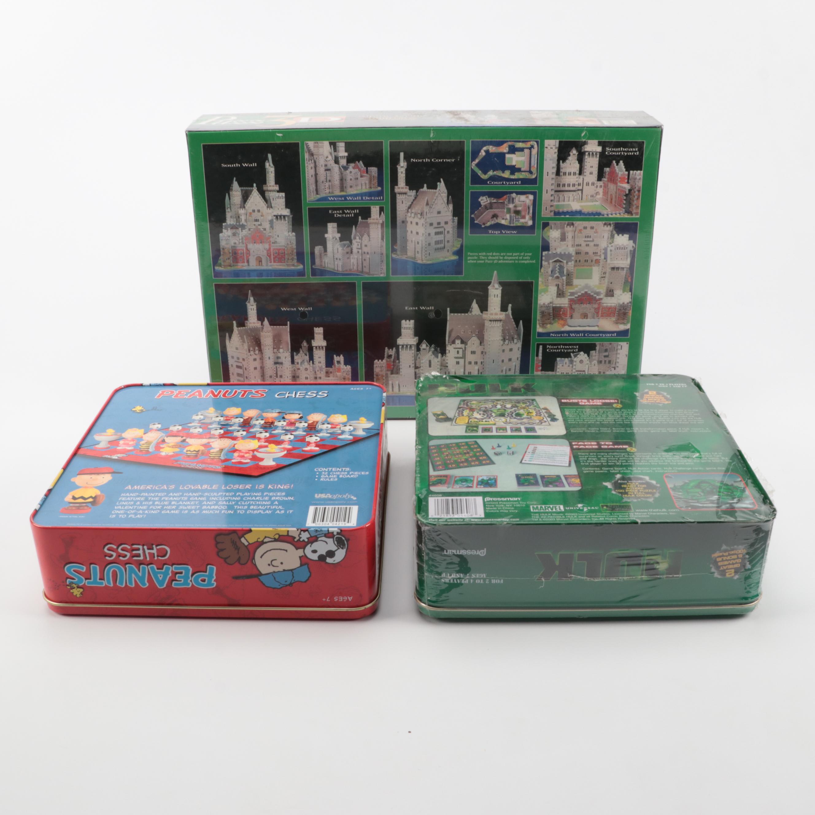 USAopoly Peanuts Chess Game, Pressman Hulk Board Games and Milton Bradley Puzzle