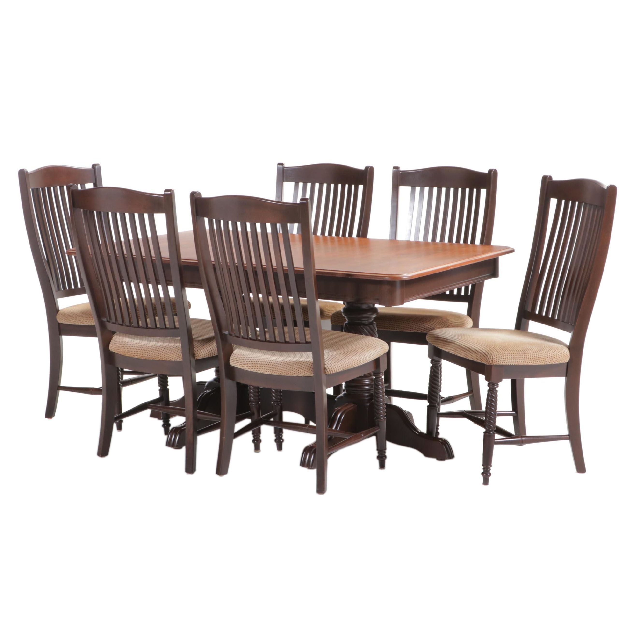 Canadian Maple Top Trestle Base Dining Table and Six Chairs