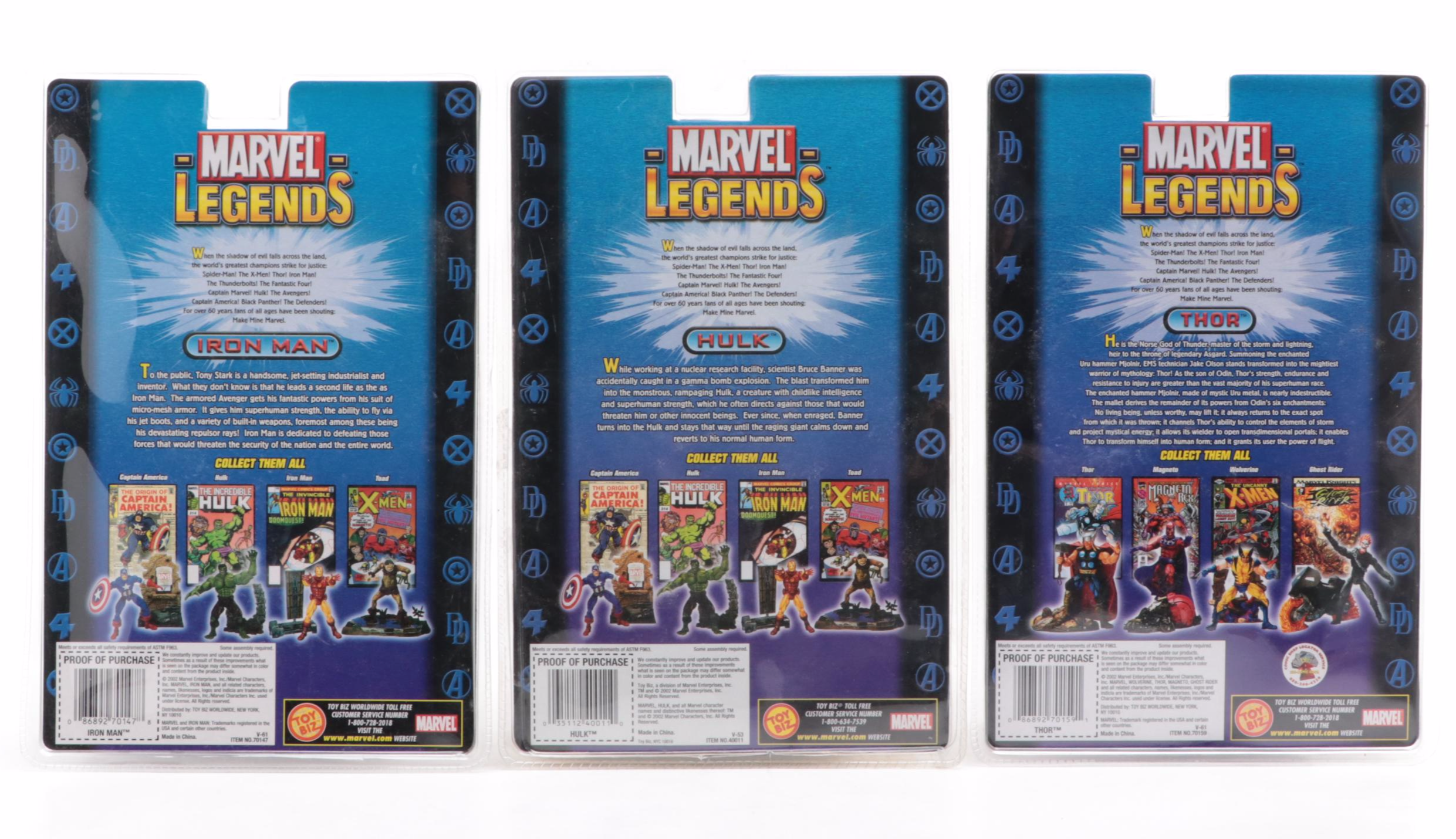 Marvel Legends Action Figures with Comic Book in Original Packaging, 2002