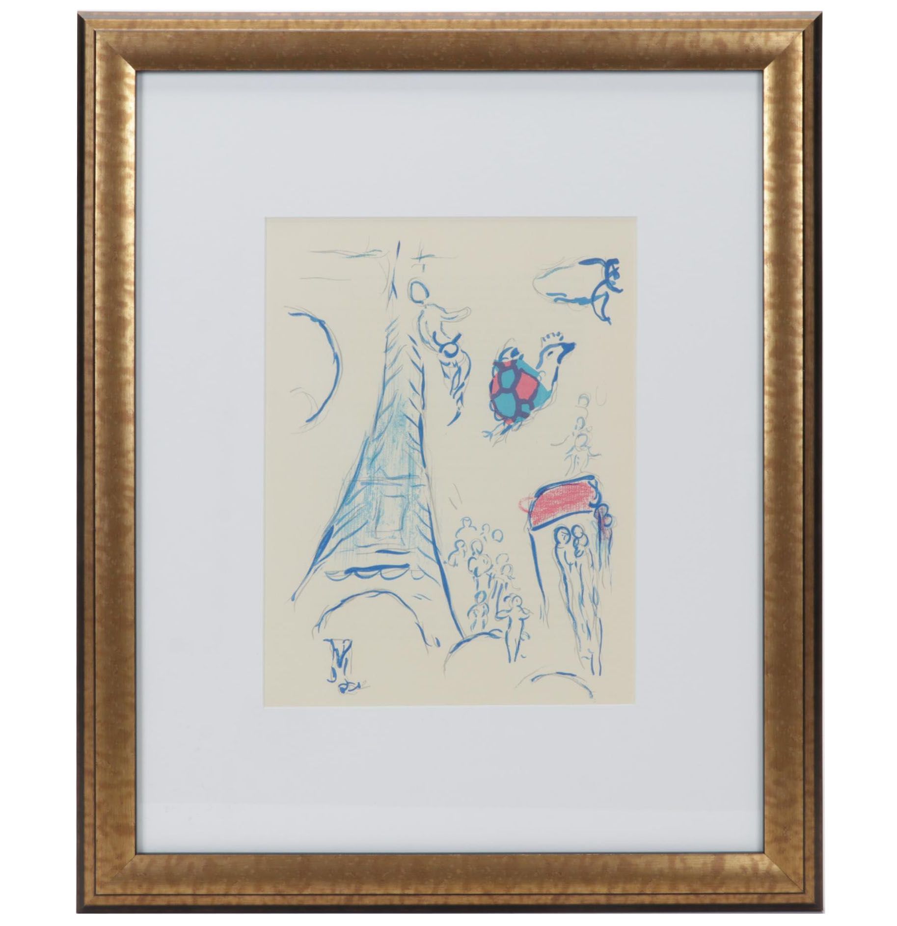 Color Lithograph After Marc Chagall "Angel of Mozart," 1965