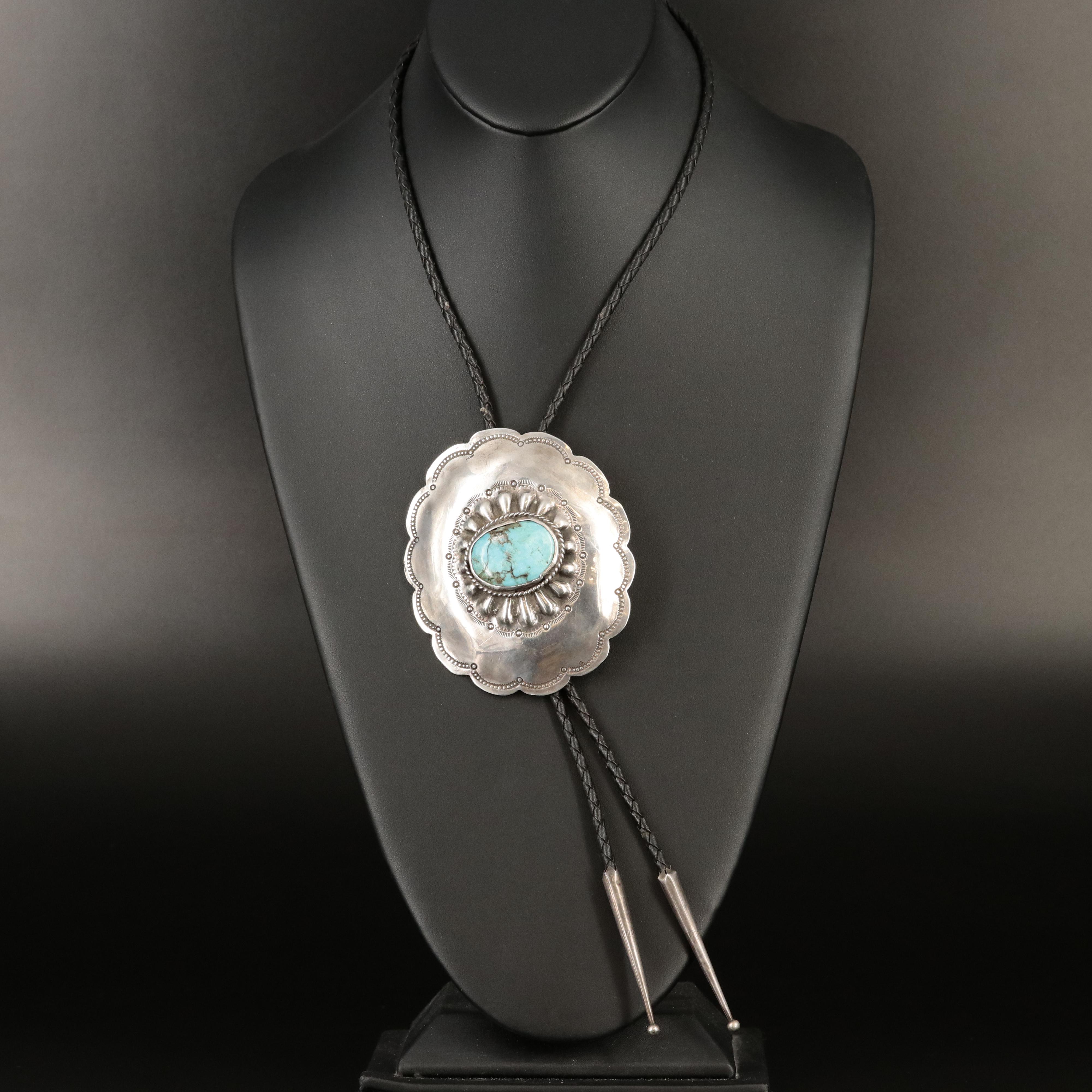 Southwestern Sterling Turquoise Concho Bolo Tie