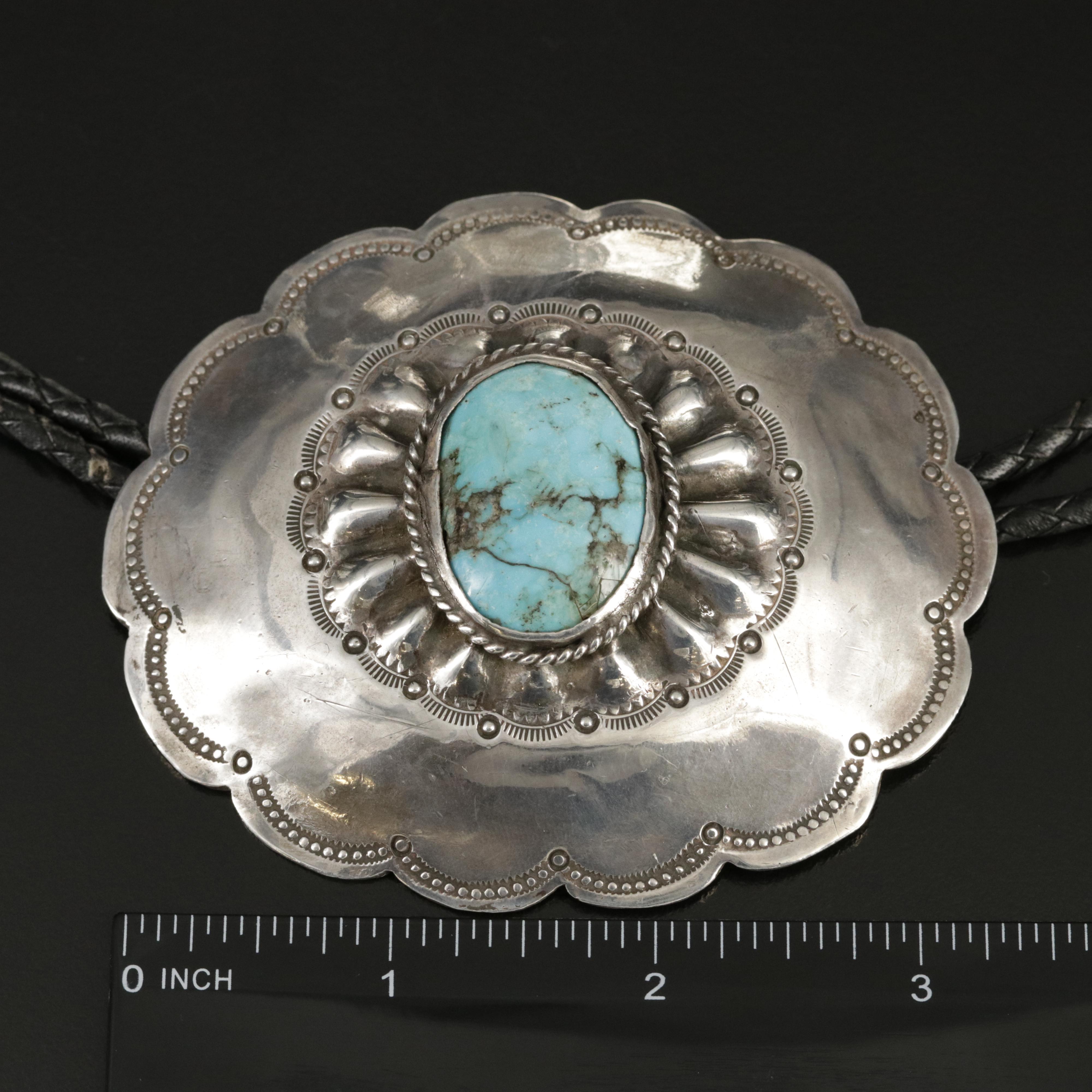 Southwestern Sterling Turquoise Concho Bolo Tie